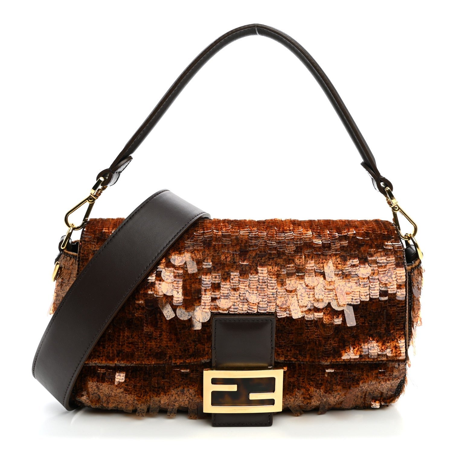 Fendi Sequin Paillettes Shiny Nappa Sex and the City Baguette Tartaruga