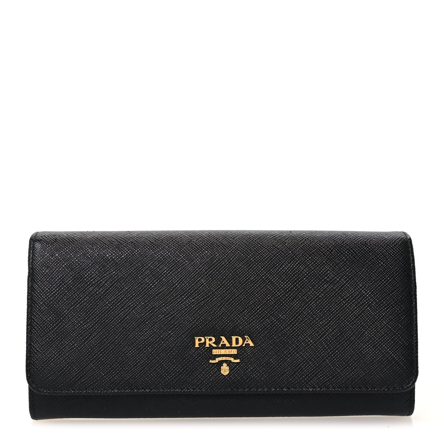 Prada Saffiano Metal Continental Flap Travel Wallet Black