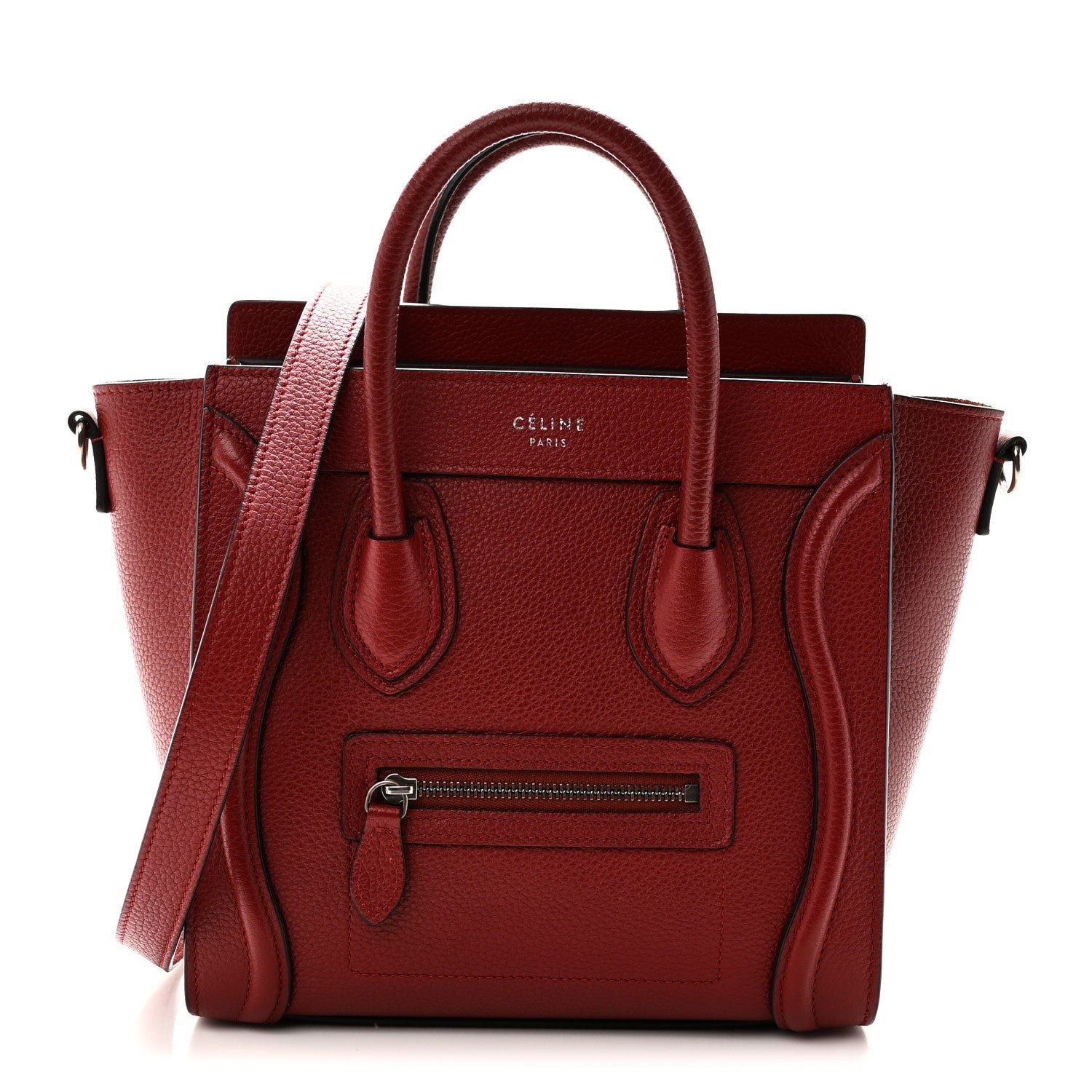 Celine Drummed Calfskin Nano Luggage Merlot