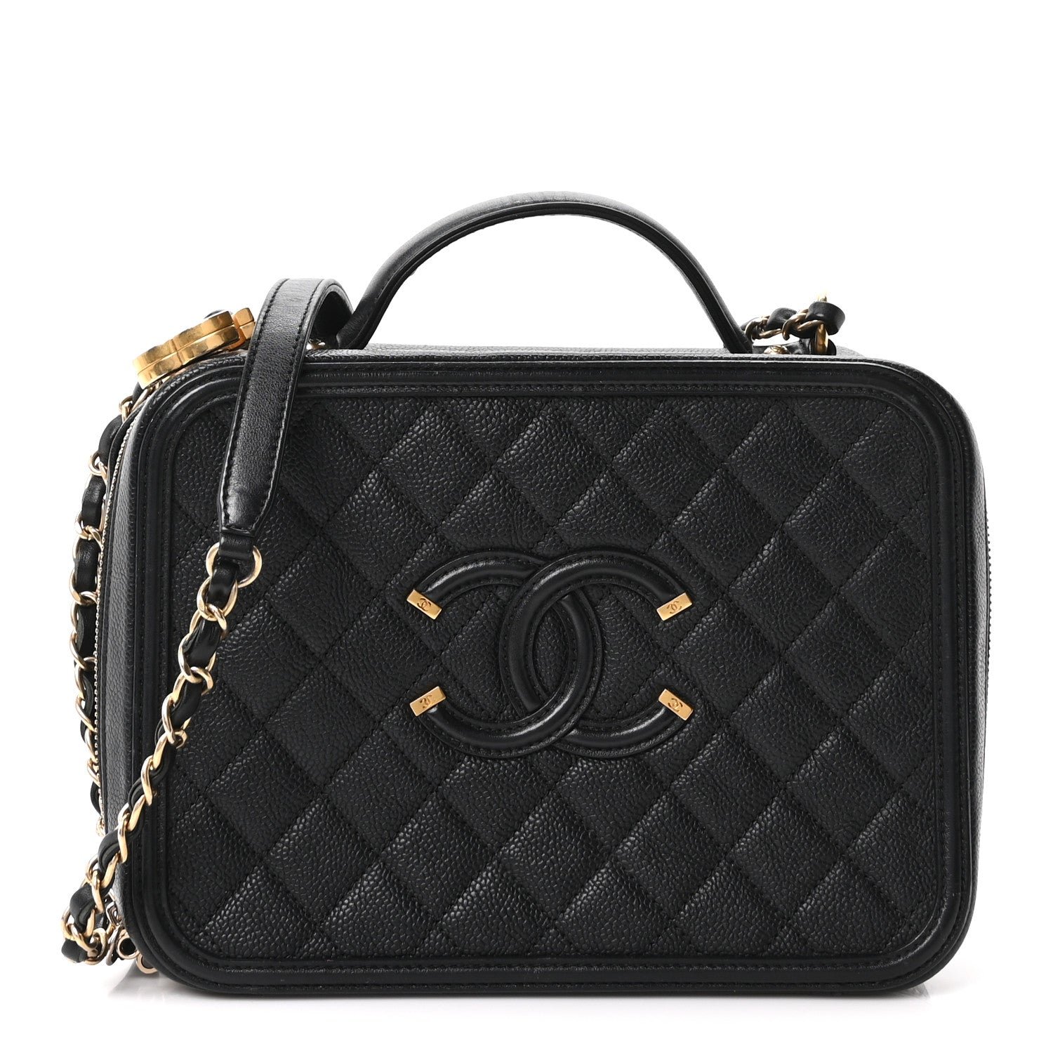 Chanel Caviar Quilted Large CC Filigree Vanity Case Black