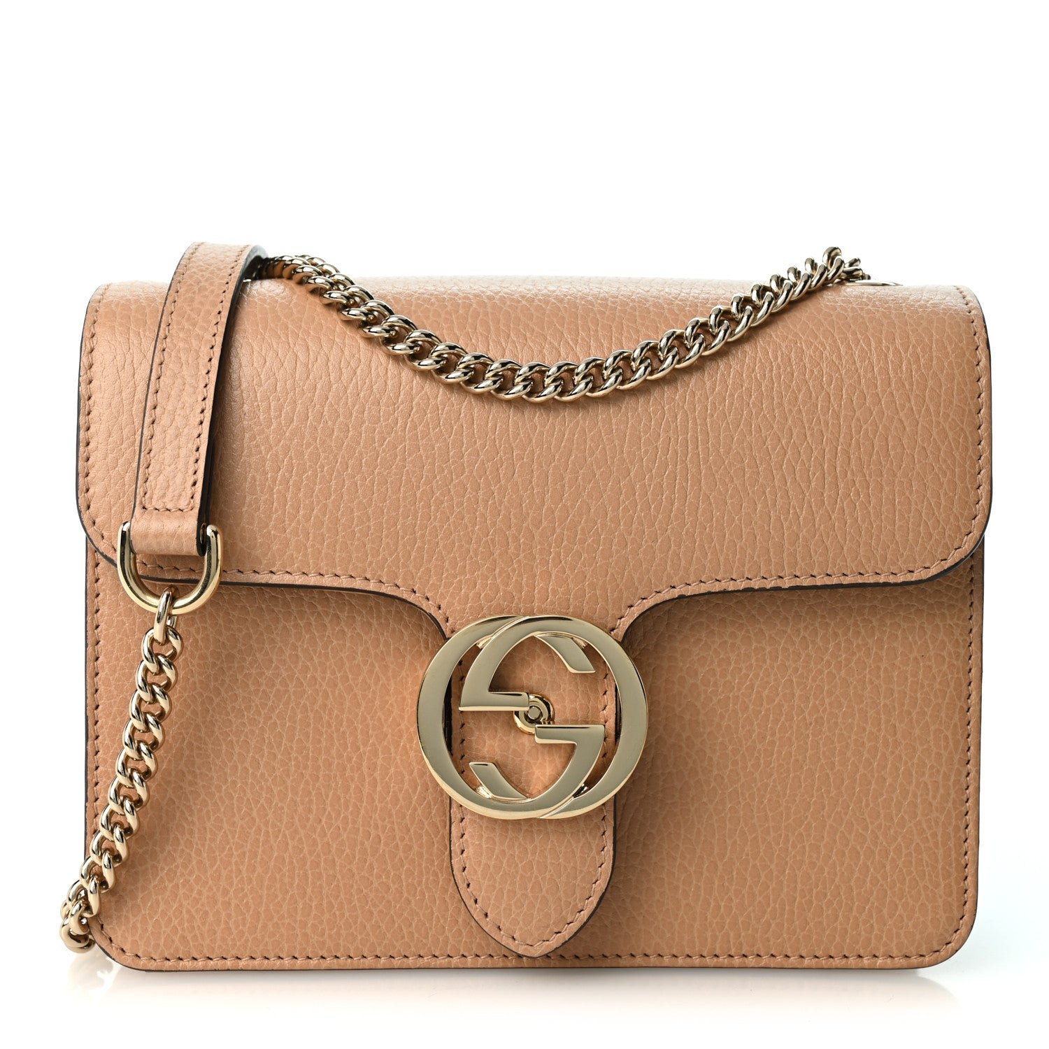 Gucci Dollar Calfskin Small Interlocking G Shoulder Bag Camelia