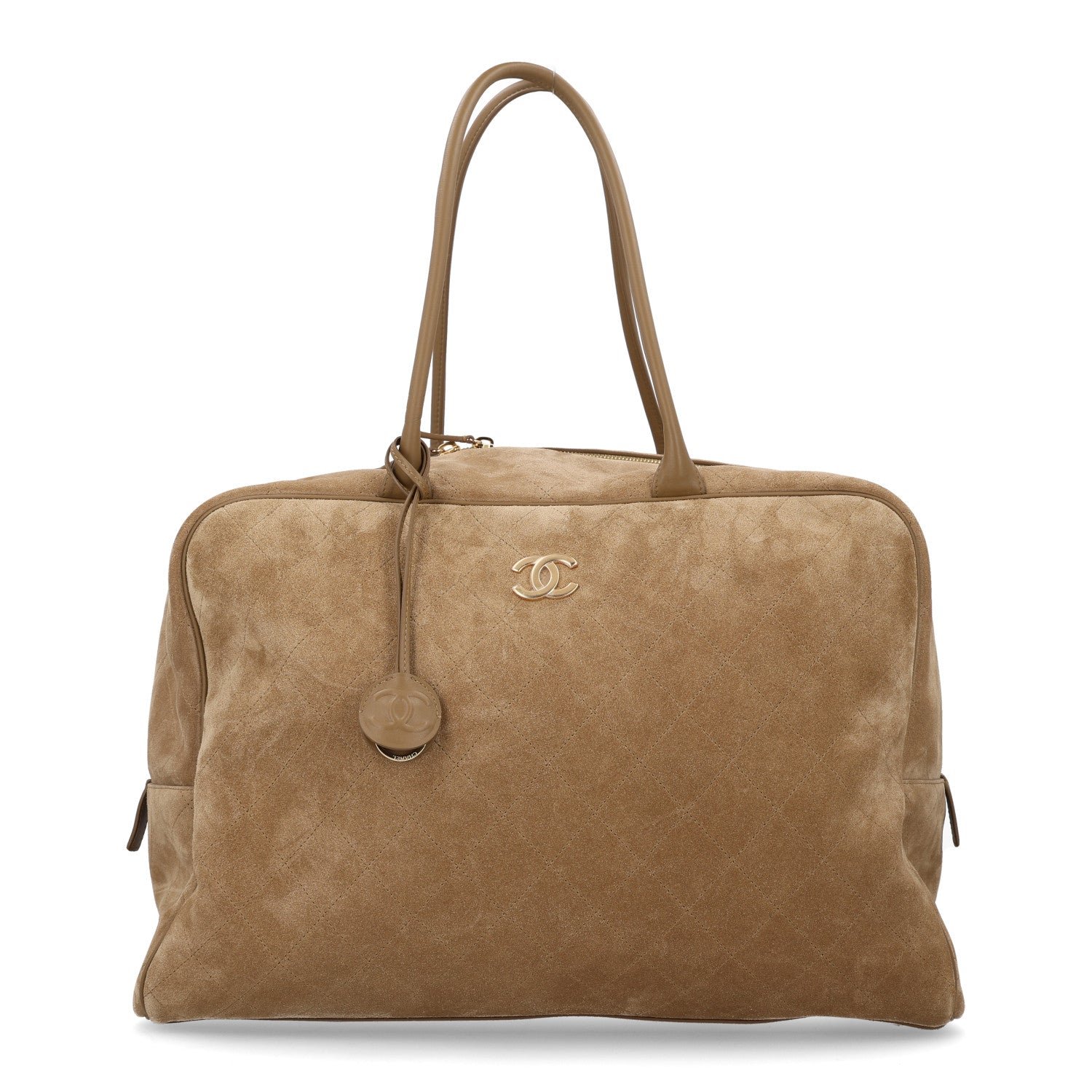 Suede Calfskin Maxi Perfect Bowling Bag Dark Beige