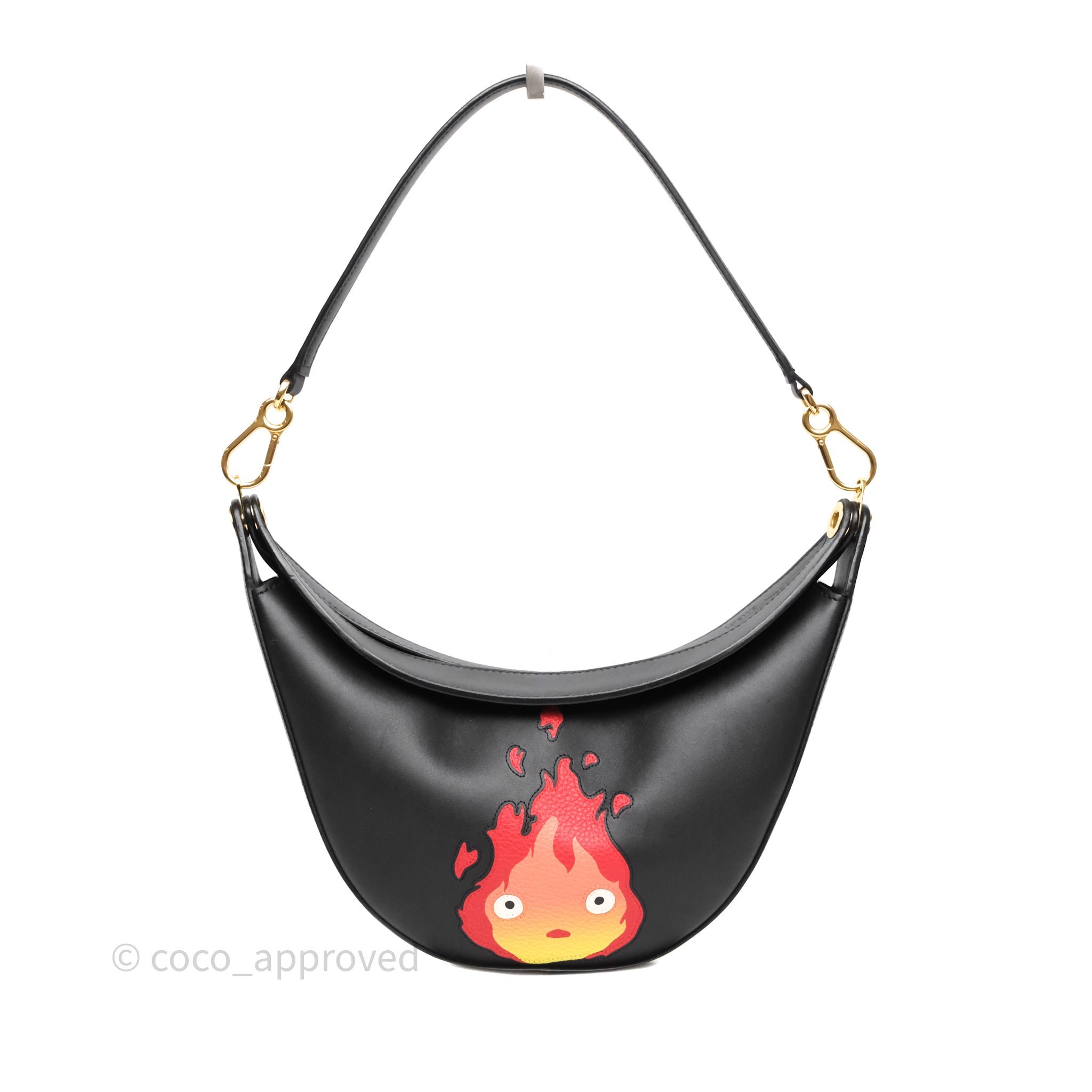Loewe x Howls Calcifer Luna Shoulder Bag In Black Calfskin