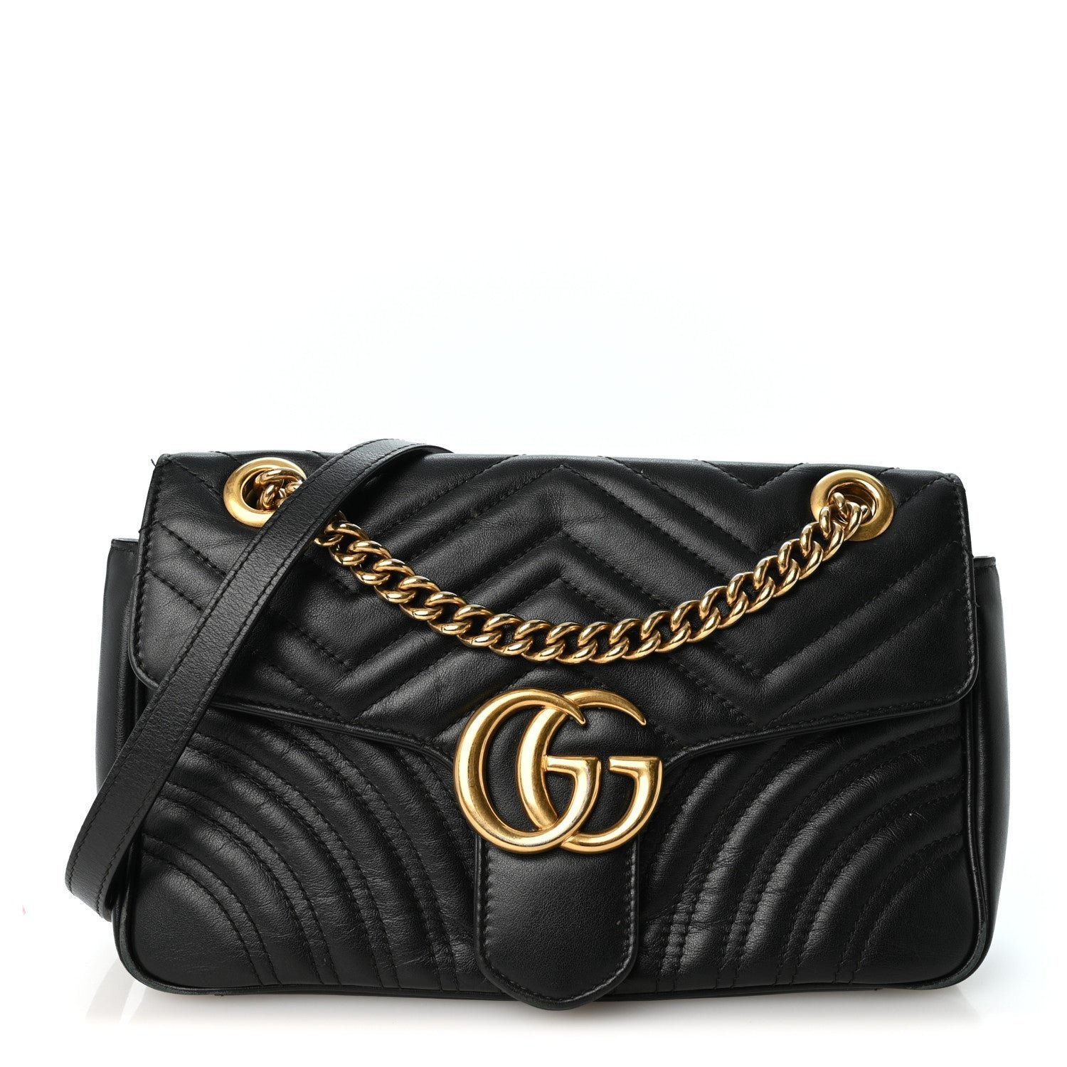 Gucci Calfskin Matelasse Small GG Marmont Shoulder Bag Black