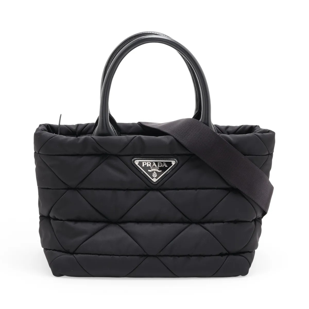Prada Tessuto Quilt Nylon & Leather 2 Way Handbag Black