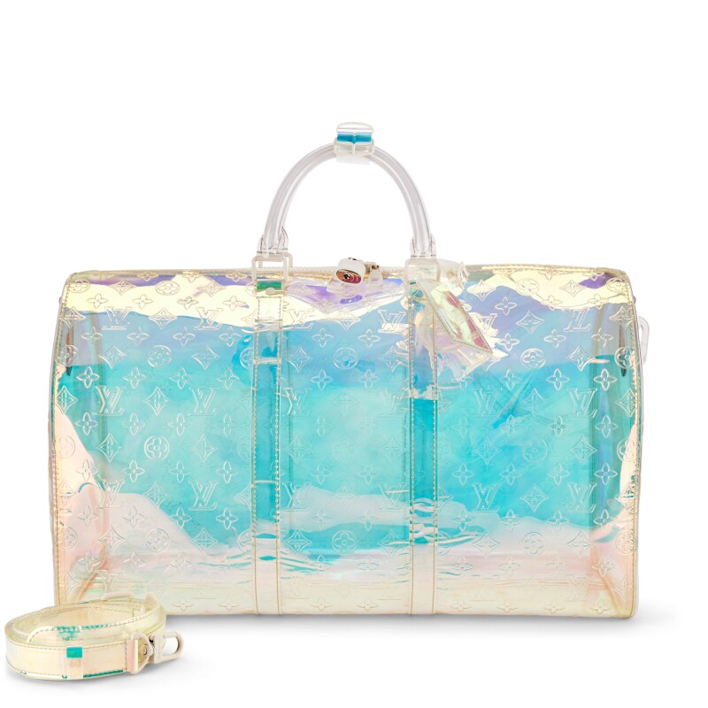 Louis Vuitton X Virgil Abloh Limited Edition Iridescent Prism Monogram PVC Keepall Bandoulière 50 White Hardware, 2019