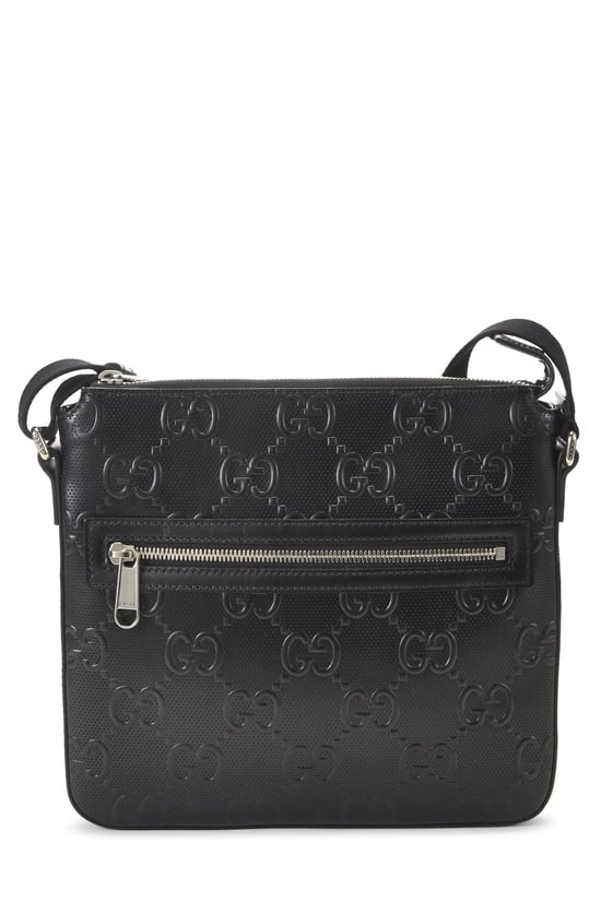 Black Guccissima Zip Pocket Flat Messenger