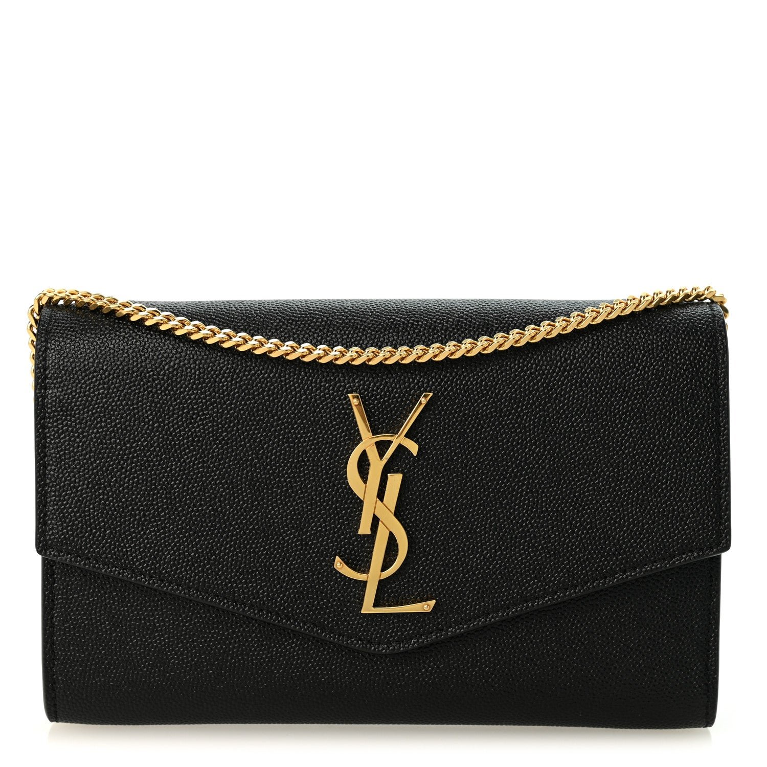 Saint Laurent Grain de Poudre Uptown Chain Wallet Black