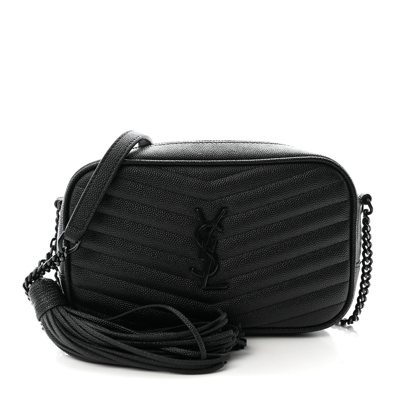 Saint Laurent Grain De Poudre Matelasse Monochrome Monogram Mini Lou Camera Bag Black