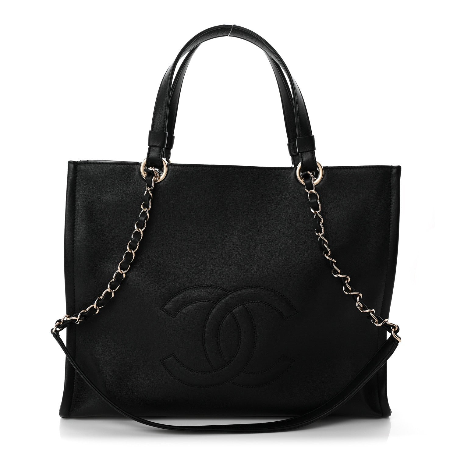Chanel Calfskin CC Zipped Shopping Tote Black