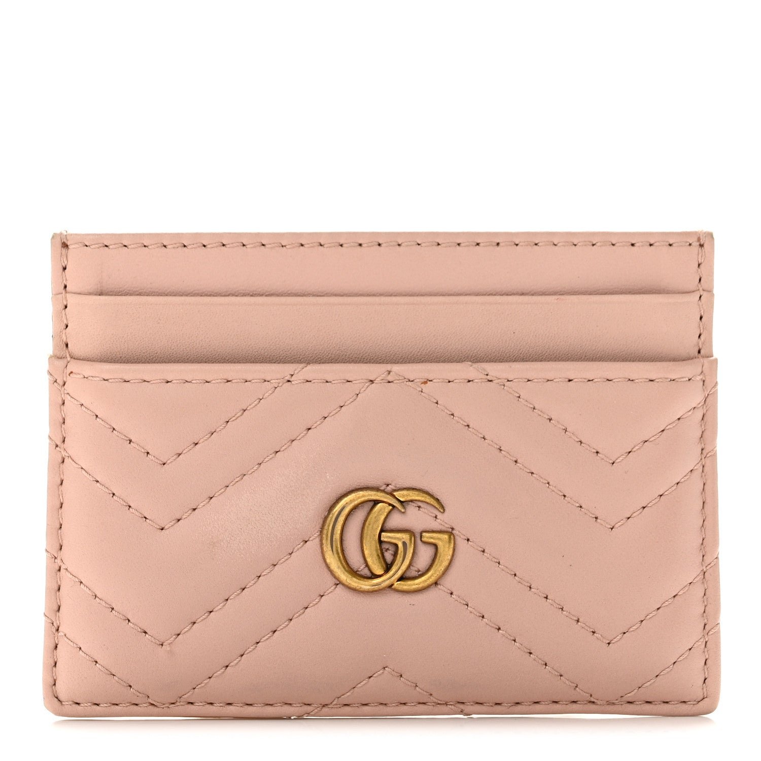 Gucci Calfskin Matelasse GG Marmont Card Holder Perfect Pink
