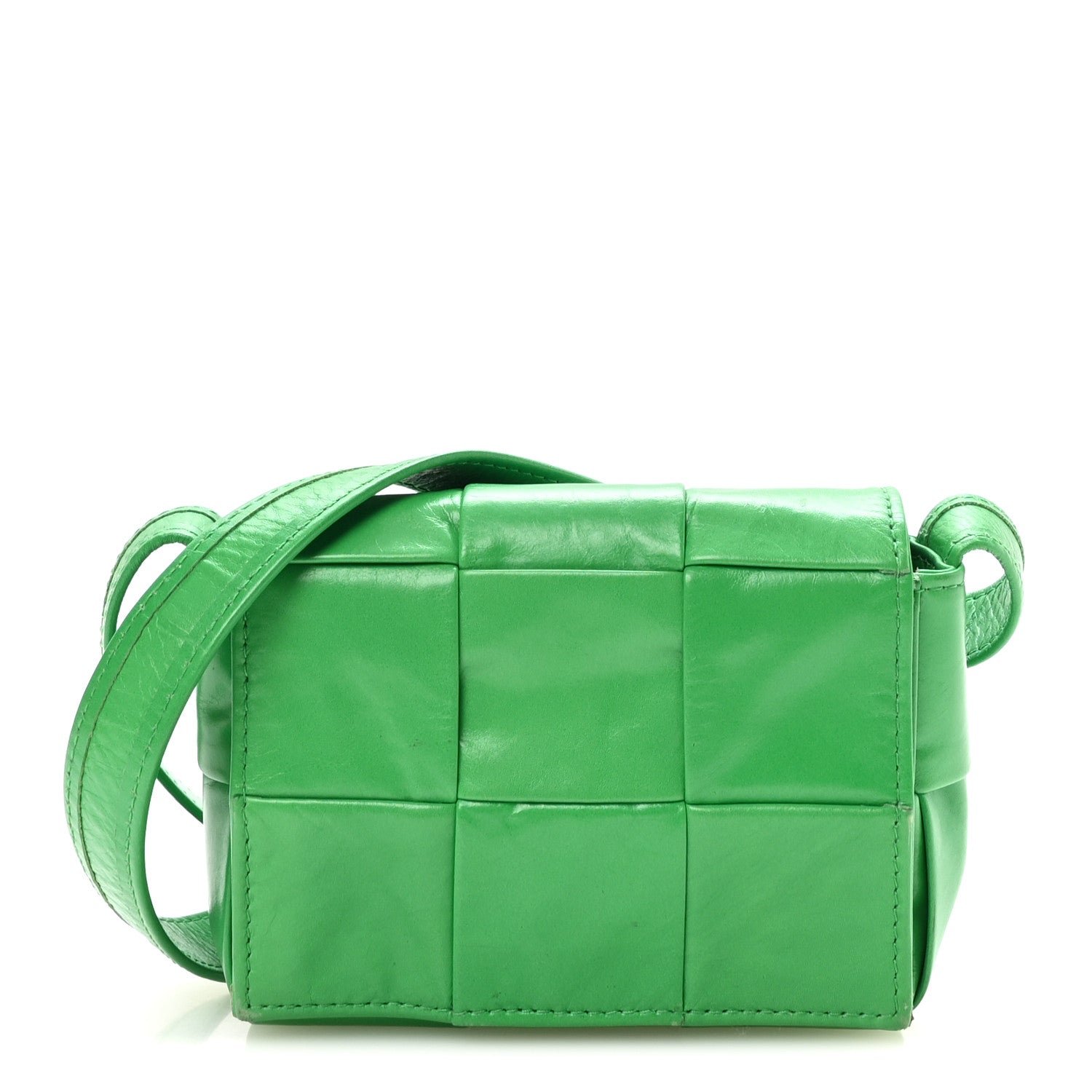 Bottega Veneta Crinkled Lambskin Maxi Intrecciato Extra Mini Cassette Crossbody Bag Parakeet