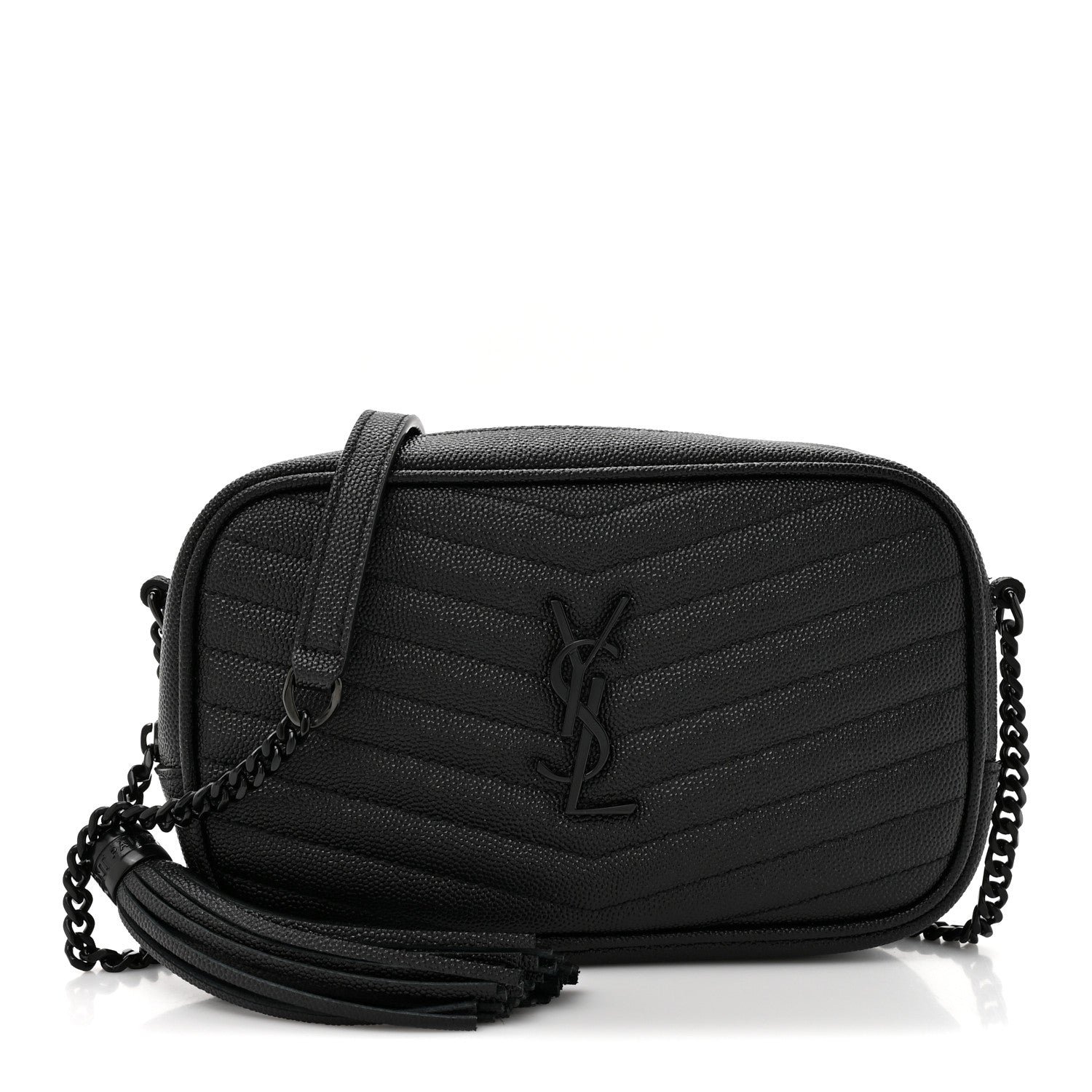Saint Laurent Grain De Poudre Matelasse Monochrome Monogram Mini Lou Camera Bag Black