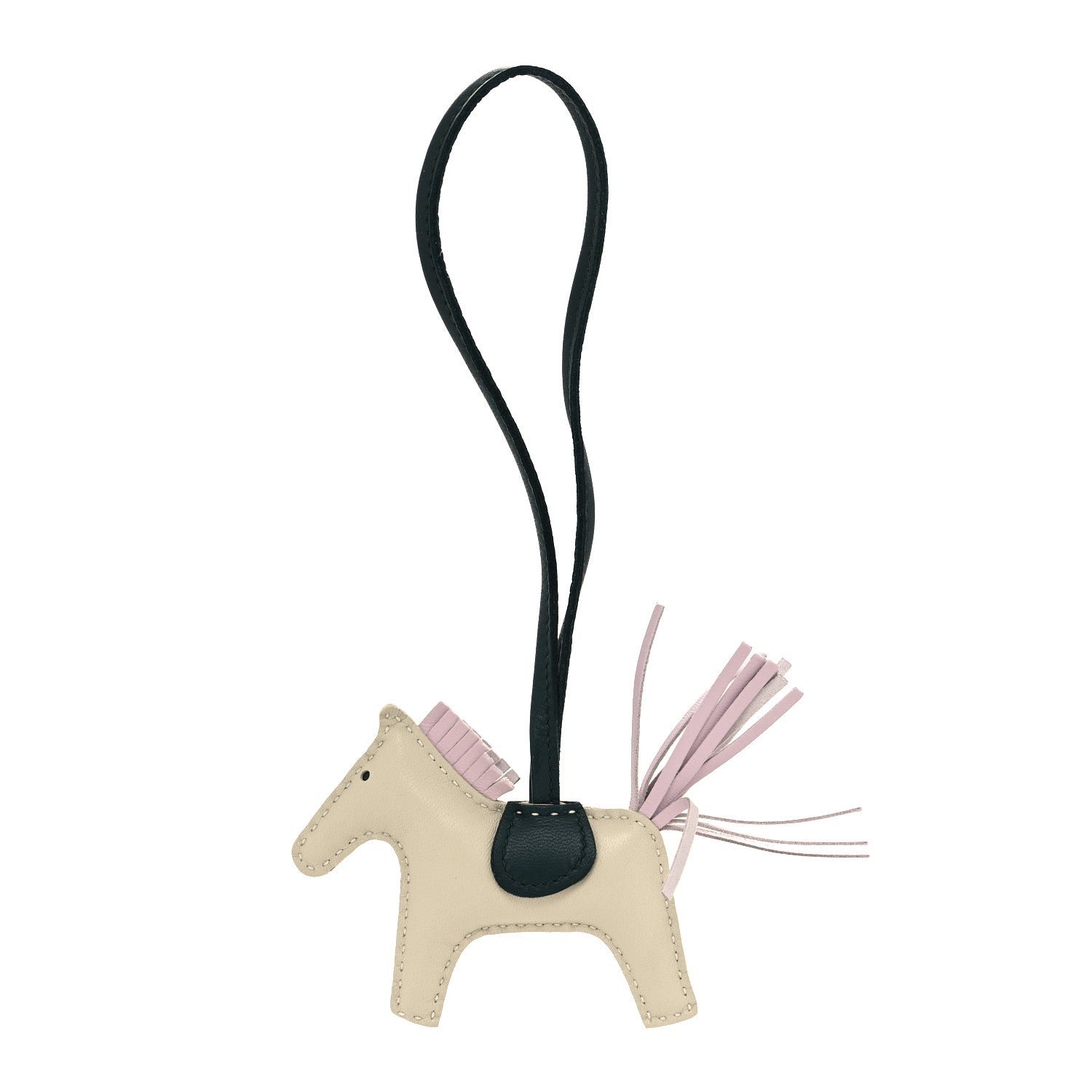 Hermes Milo Lambskin Grigri Rodeo Horse Bag Charm PM Craie Mauve Pale Vert Cypress