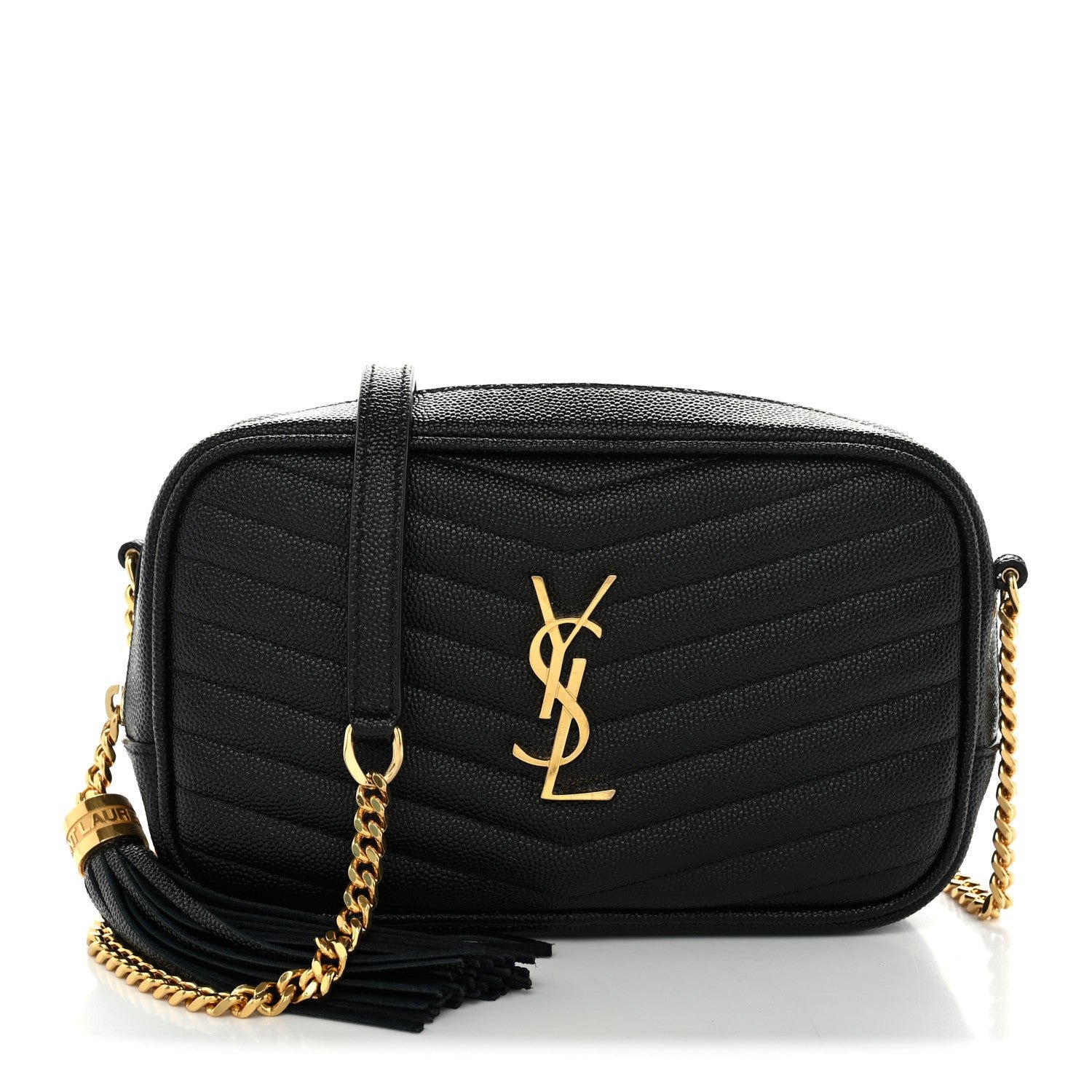 Saint Laurent Grain De Poudre Matelasse Monogram Mini Lou Camera Bag Black
