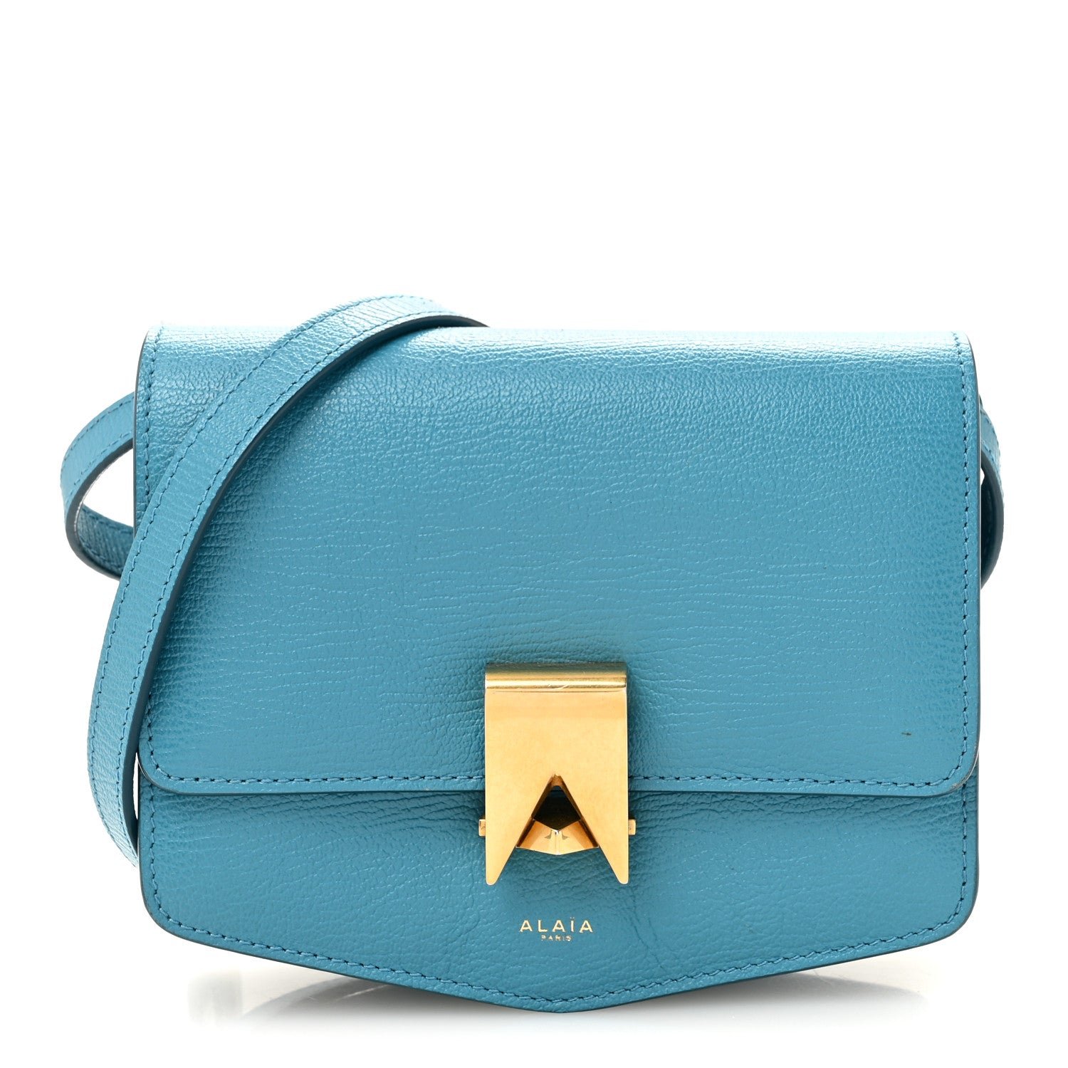 Alaia Grained Calfskin Small Le Papa Crossbody Bleu Lagon