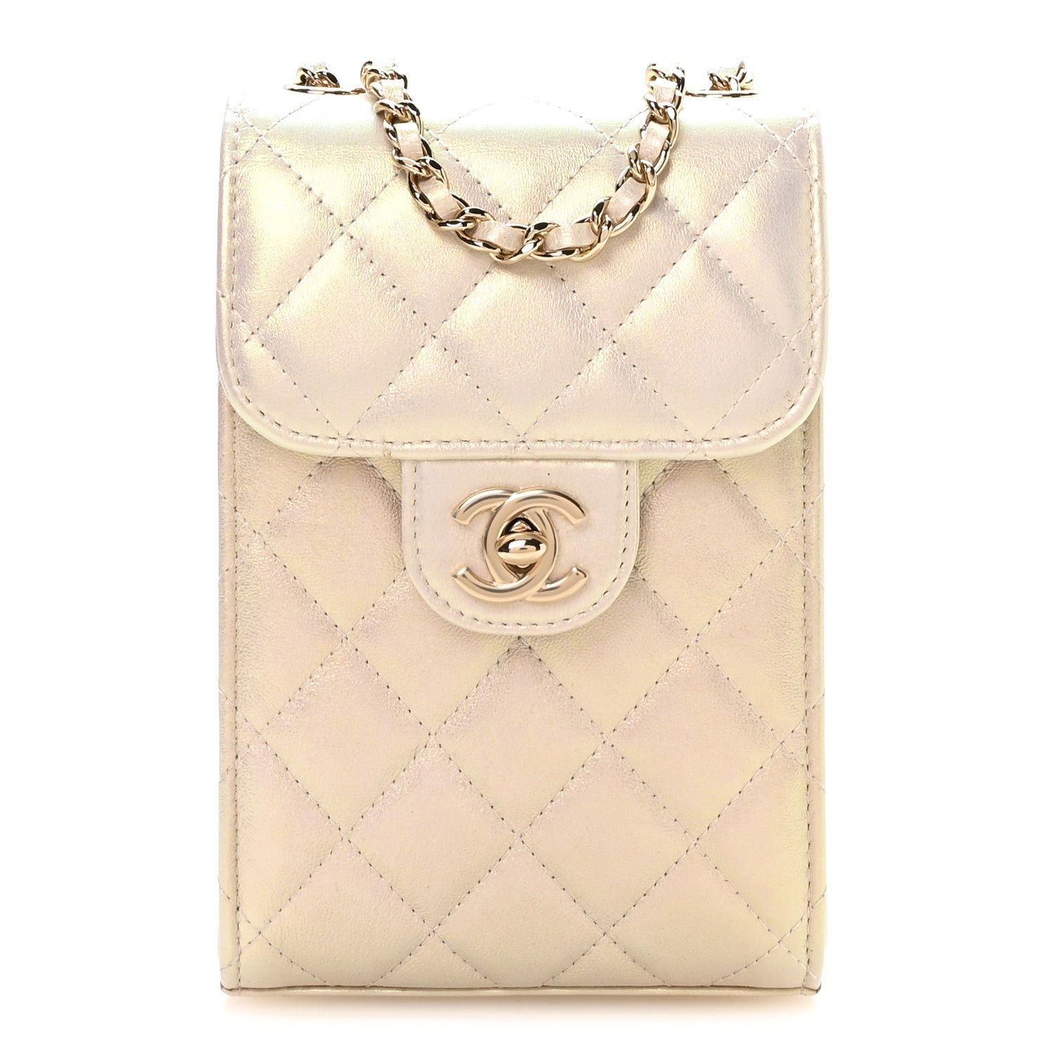 Chanel Iridescent Lambskin Quilted CC Phone Holder Ivory