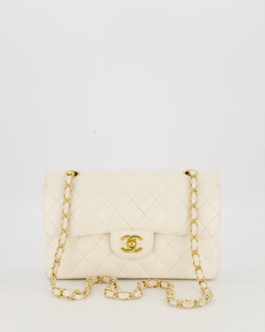 *RARE* Chanel Vintage White Small Classic Double Flap Bag in Caviar Leather with 24K Gold Hardware