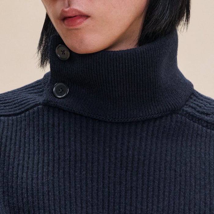 Marine Cashmere "Fisherman Graphique" Twisted Collar Sweater