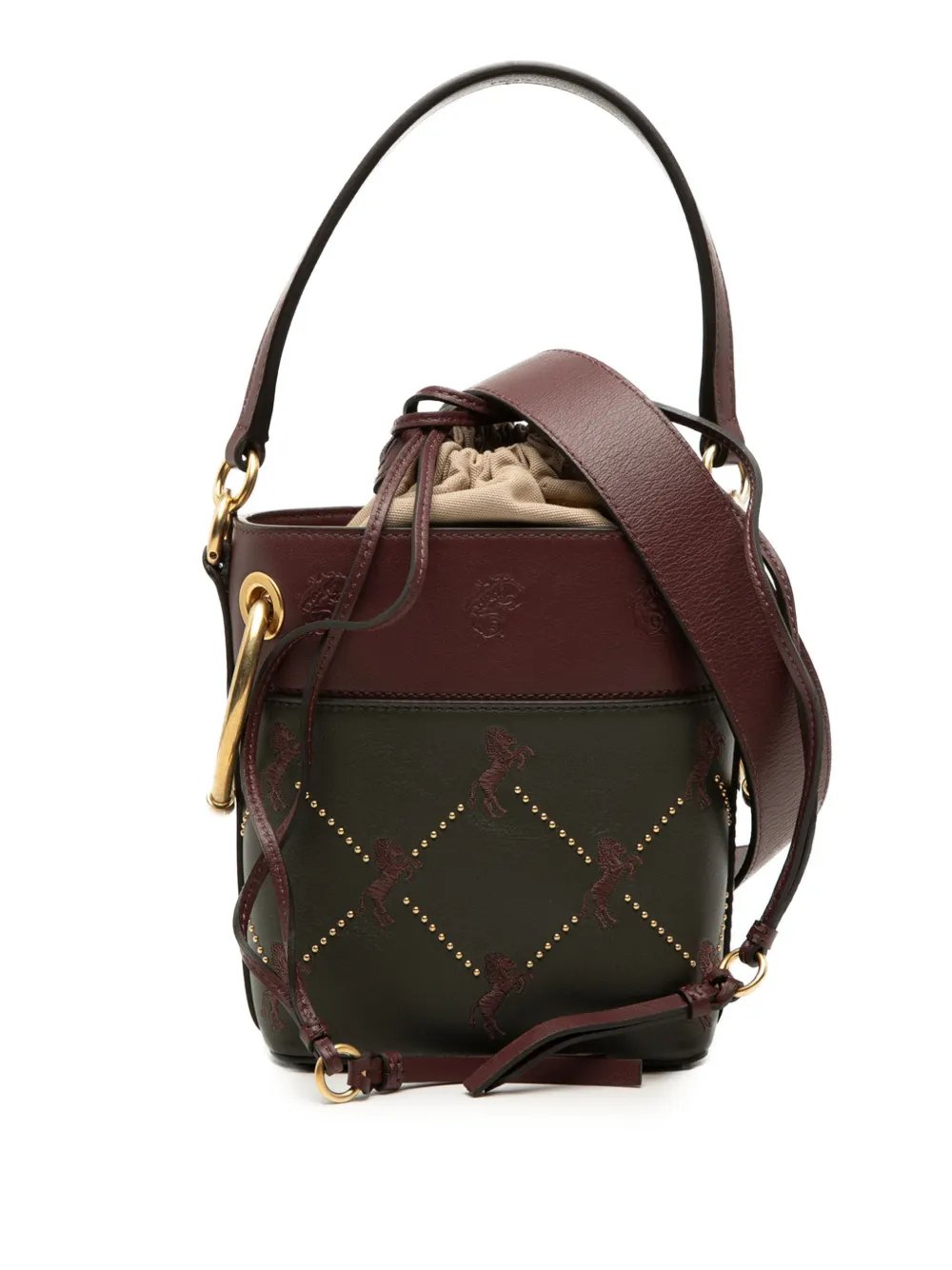 2018 Mini Bicolor Embroidered Horses Calfskin Roy Bucket Bag satchel
