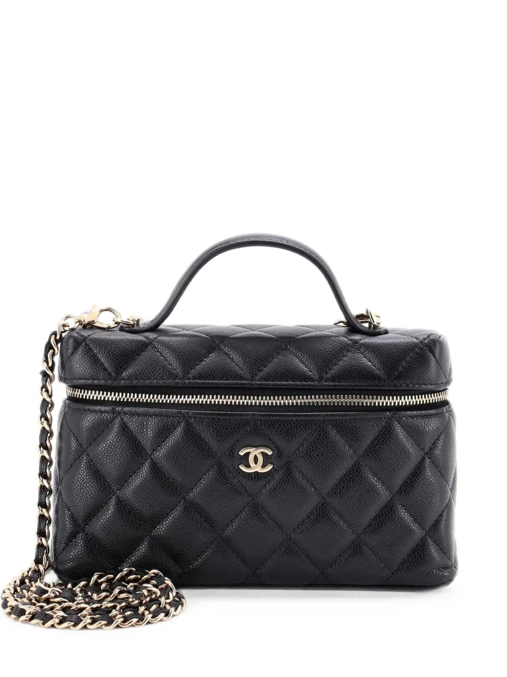Classic Top Handle Slim Vanity Case with Chain Quilted Caviar Small satchel
