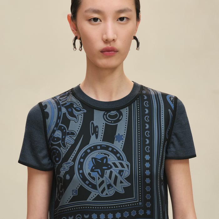 Noir Réglisse "Candy Libris Bandana" Short-sleeve Twillaine Sweater