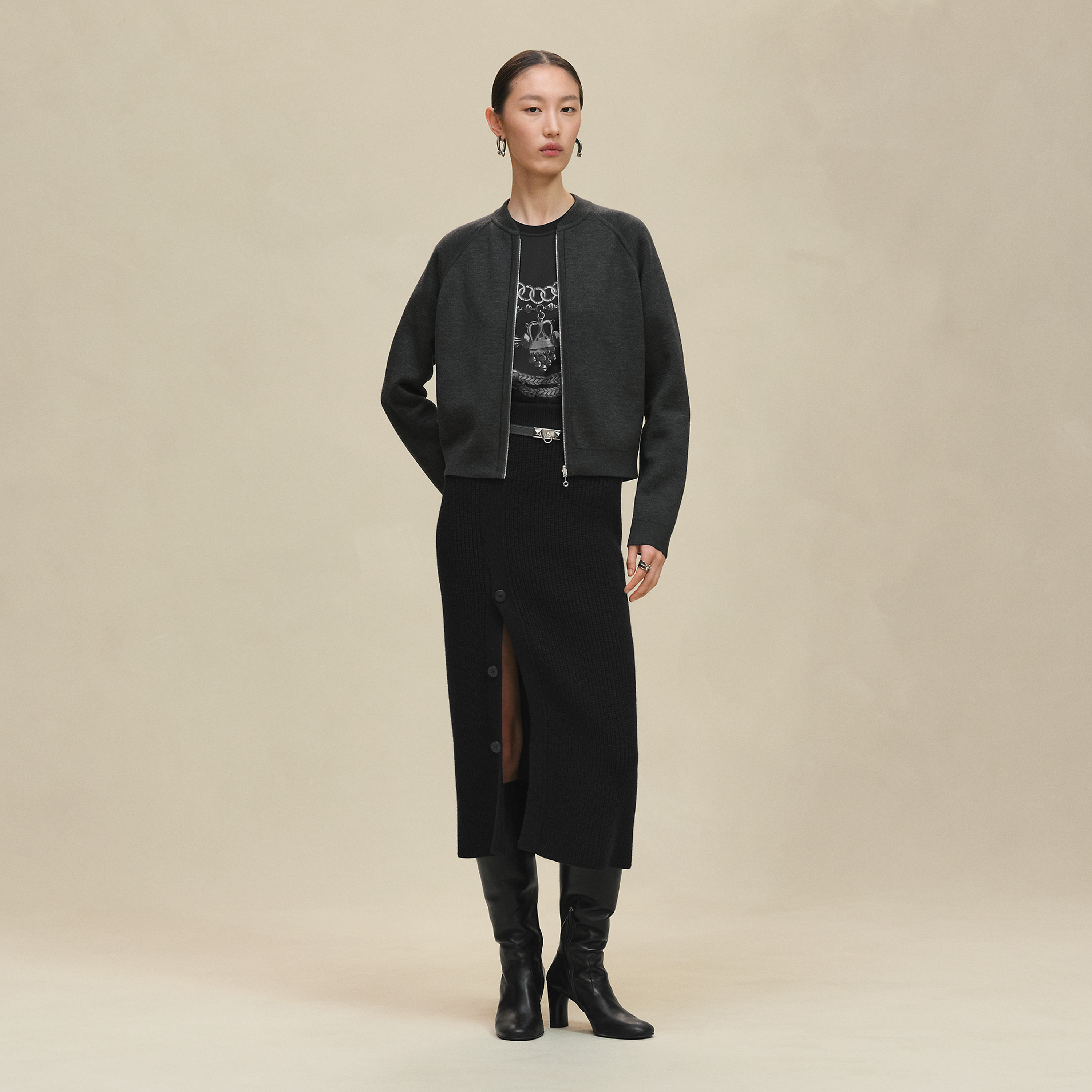 "H En Biais" Long Sleeve Reversible Cardigan