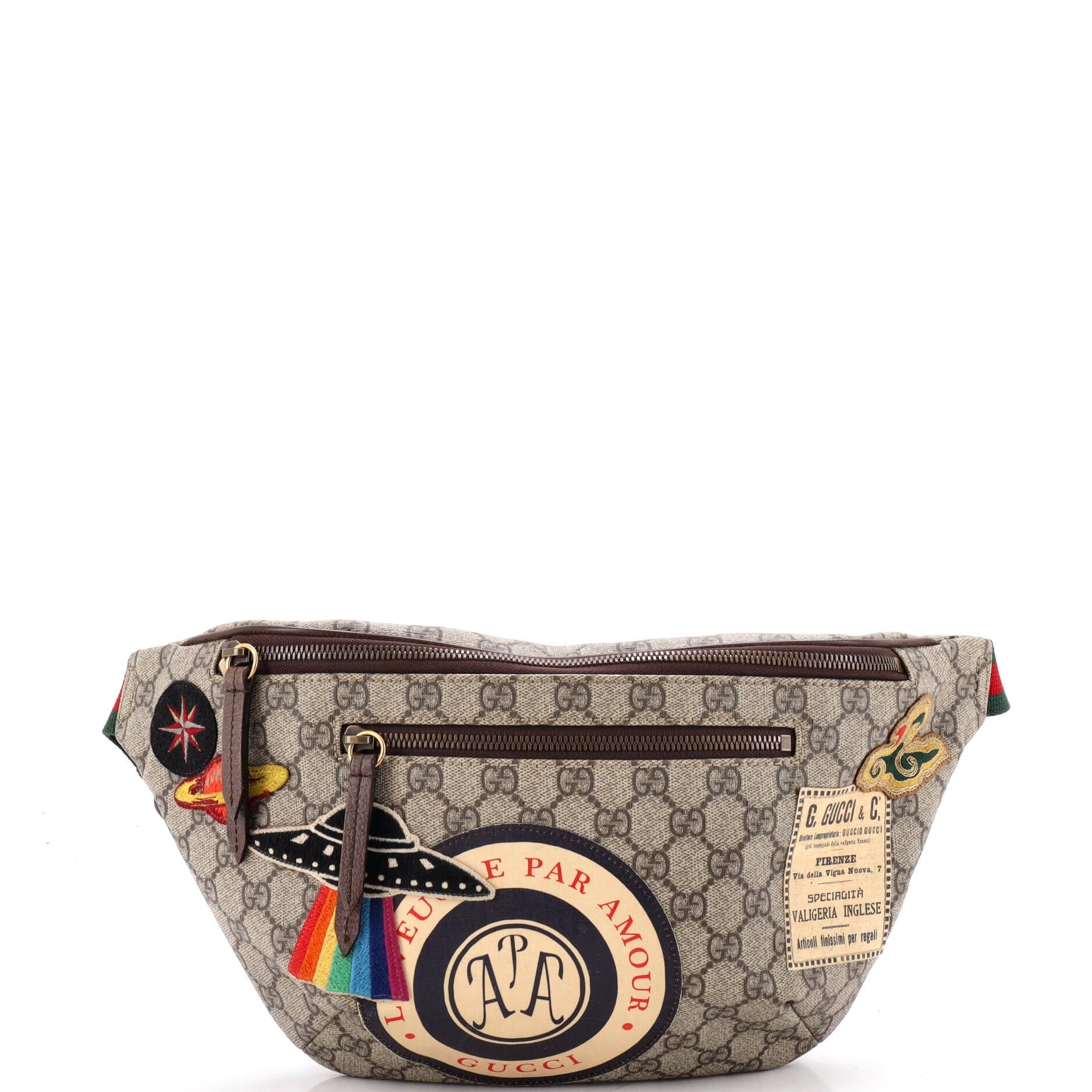 Courrier Zip Belt Bag GG Coated Canvas with Applique