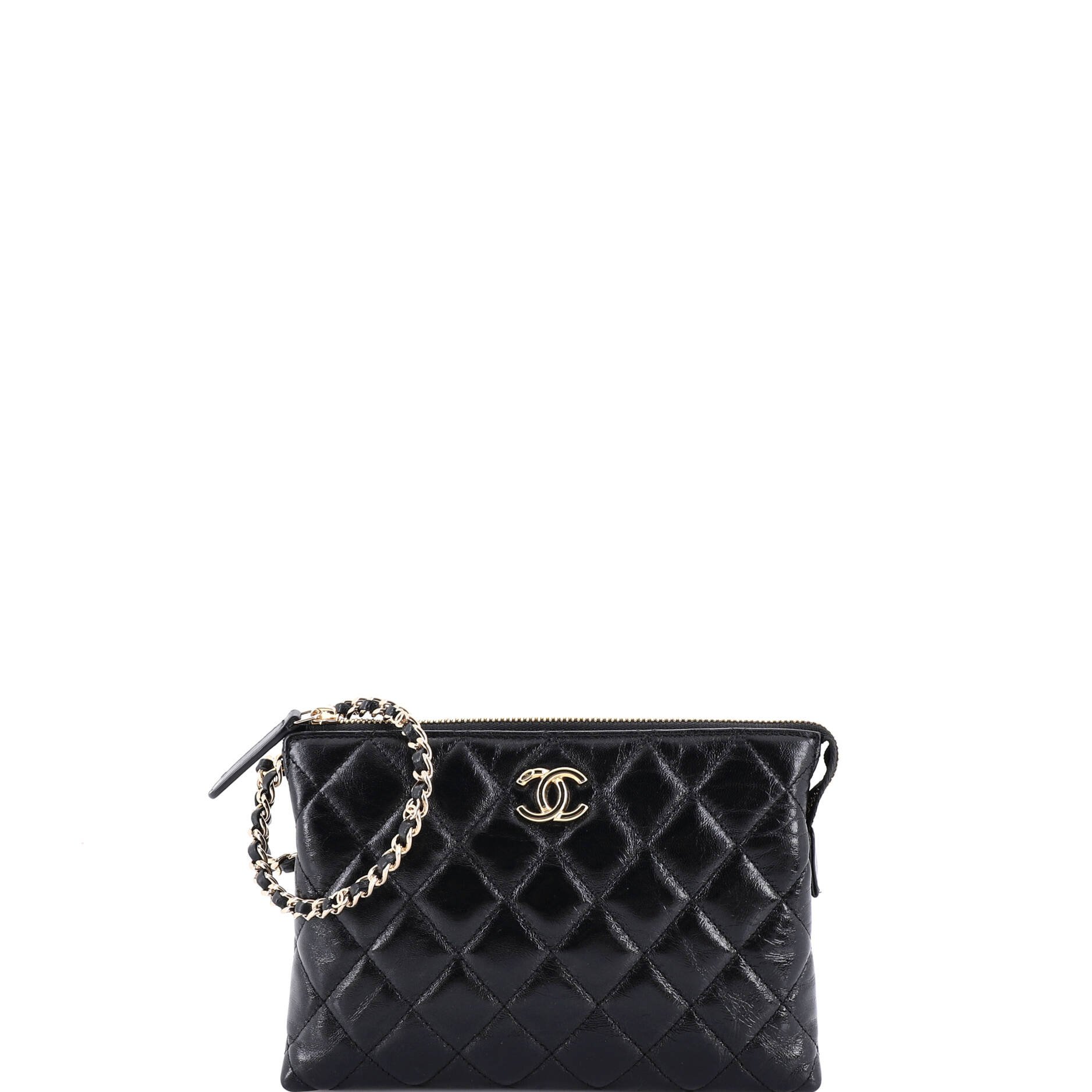 Chanel Chain Wristlet Clutch Shiny Crumpled Calfskin