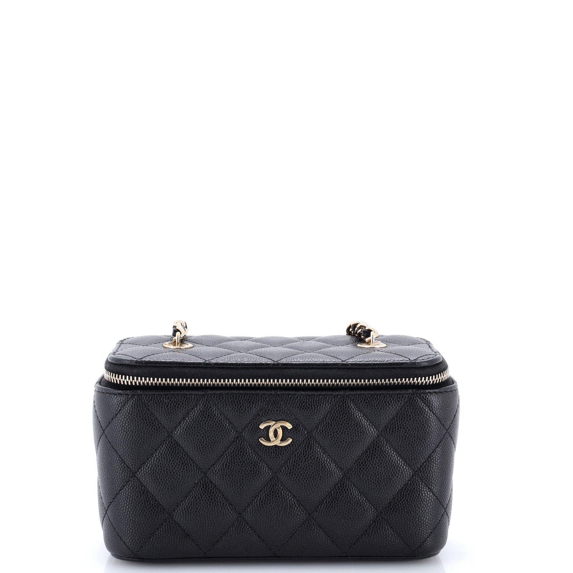 Classic Vanity Case with Chain Quilted Caviar Small