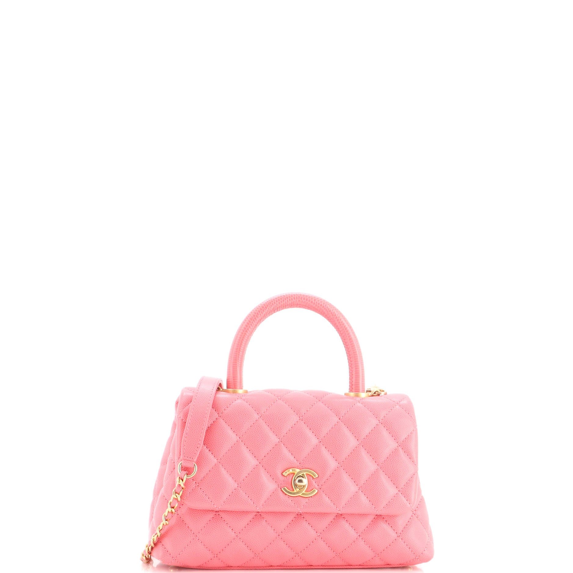 Coco Top Handle Bag Quilted Caviar with Lizard Mini