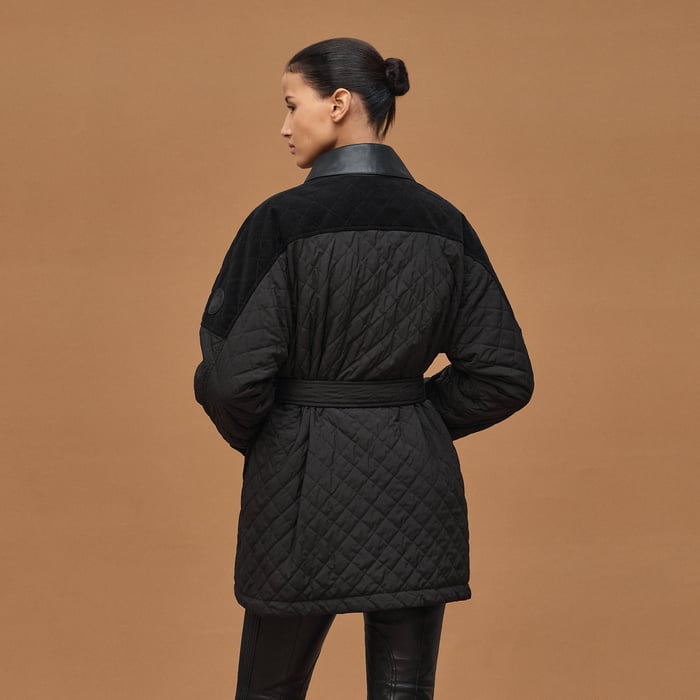 Noir Mixed Leather Coat