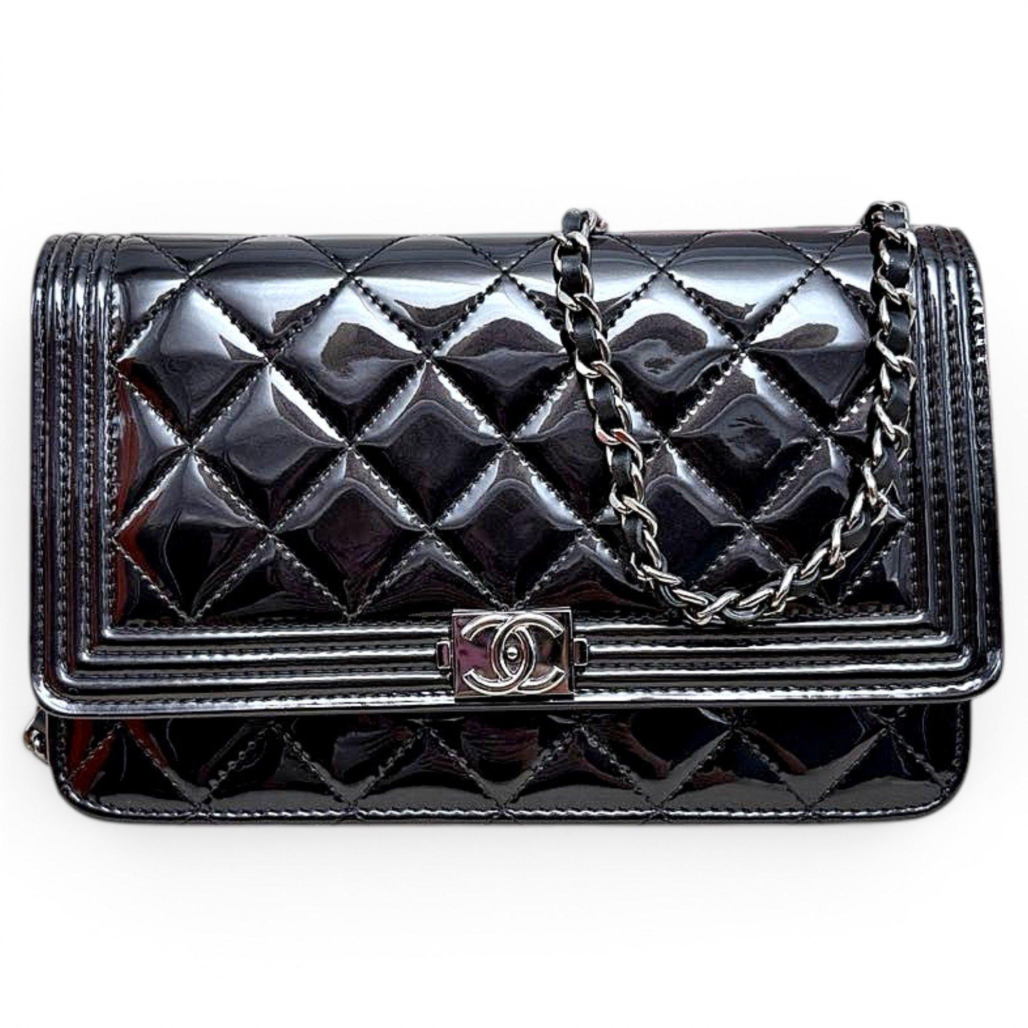 Wallet On Chain Boy Half Flap patent leather crossbody bag