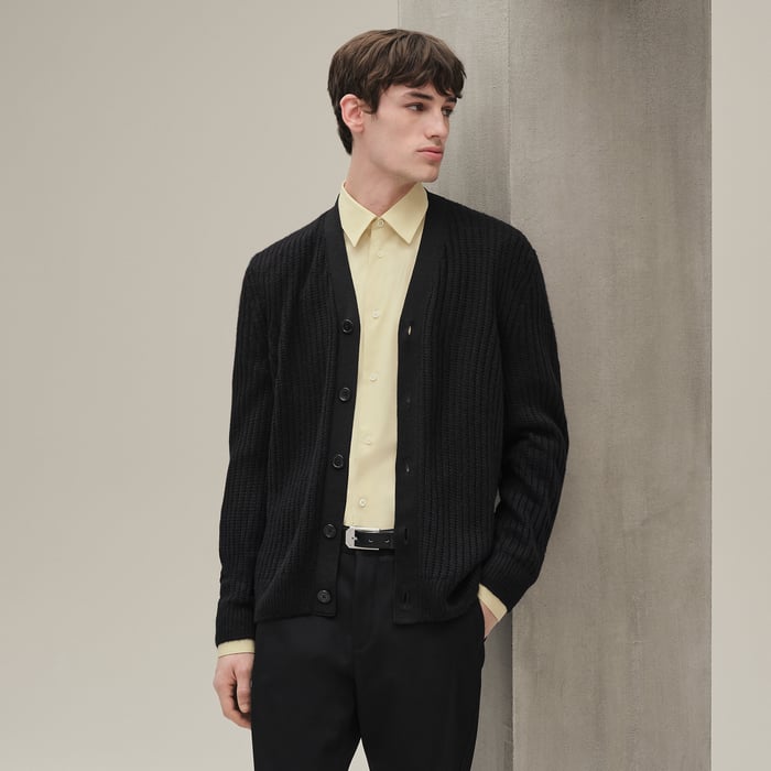 Noir "Soie d'Hiver" Buttoned Cardigan