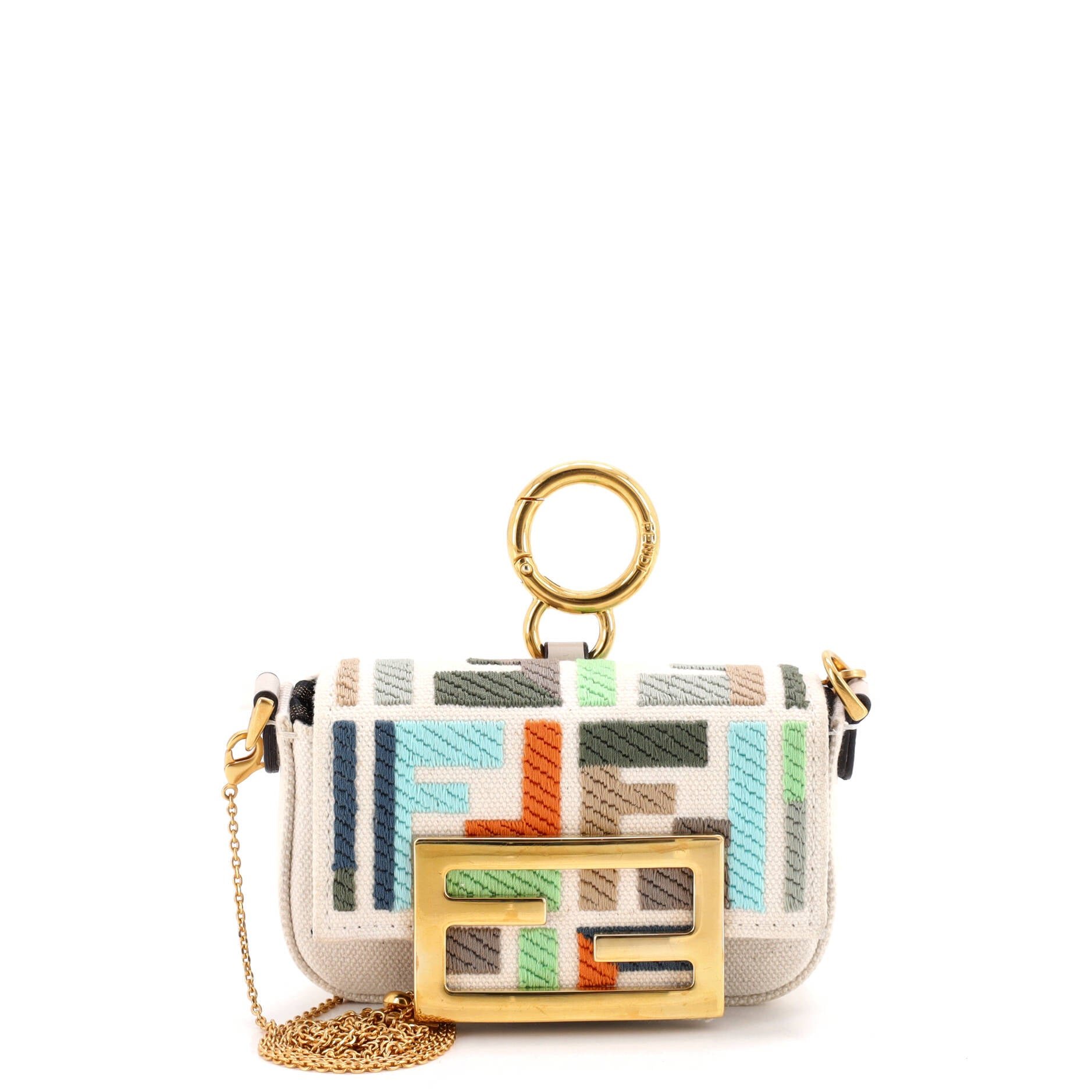 Chain Baguette Charm Bag Zucca Embroidered Canvas Nano