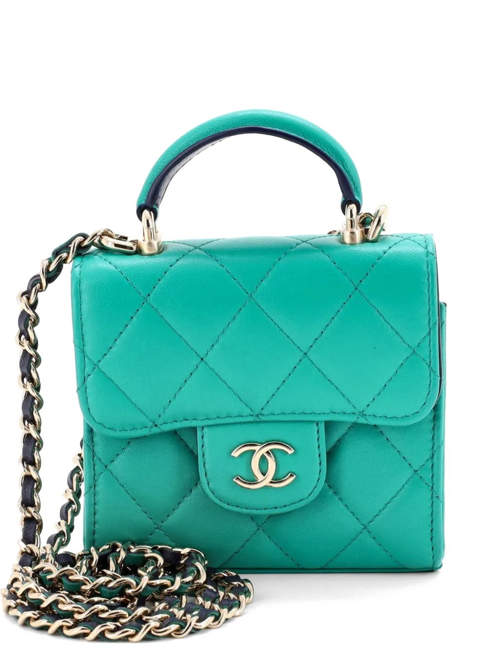 Square Classic Flap Top Handle Clutch with Chain Quilted Lambskin crossbody bag