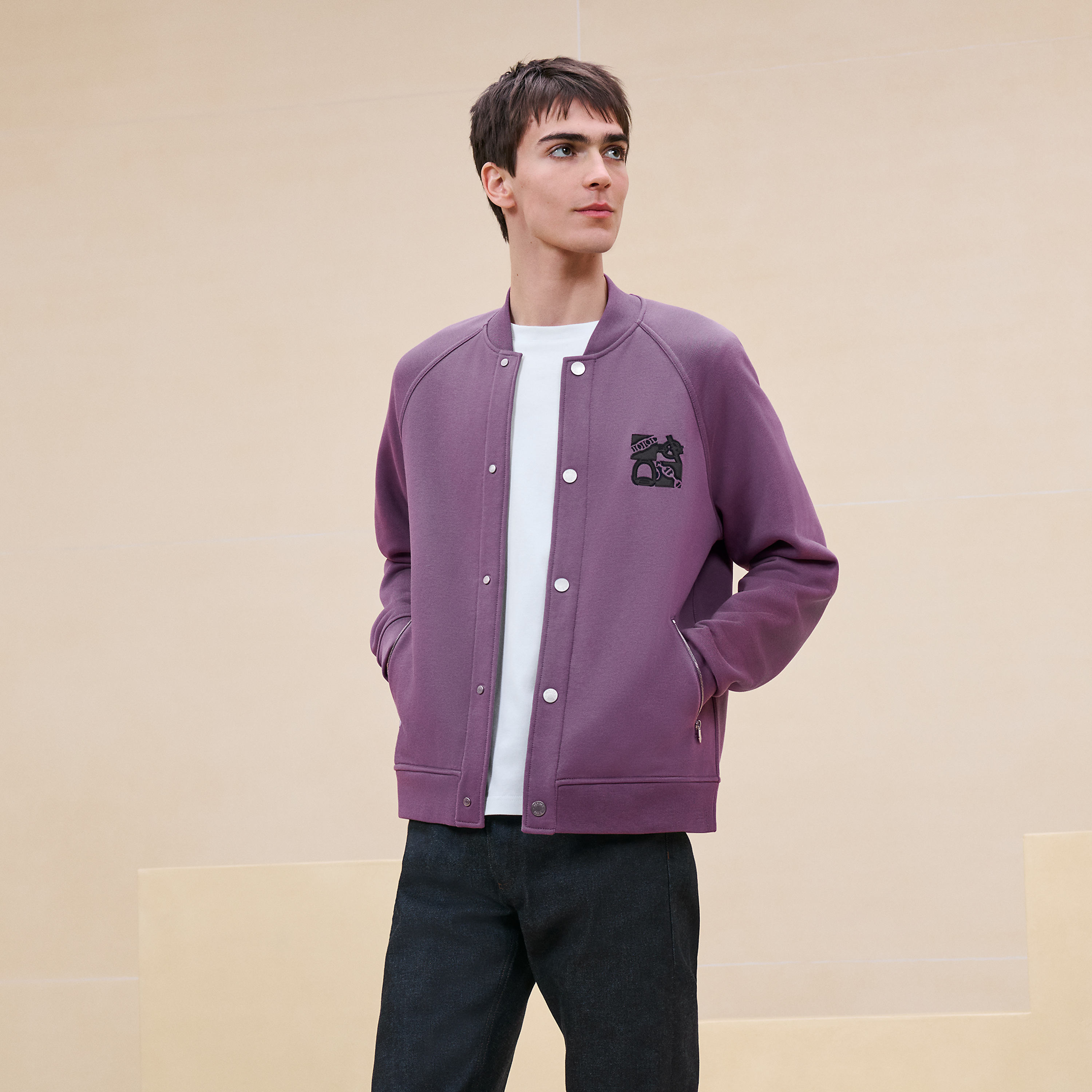 "Metallerie au Carre" varsity jacket with leather detail