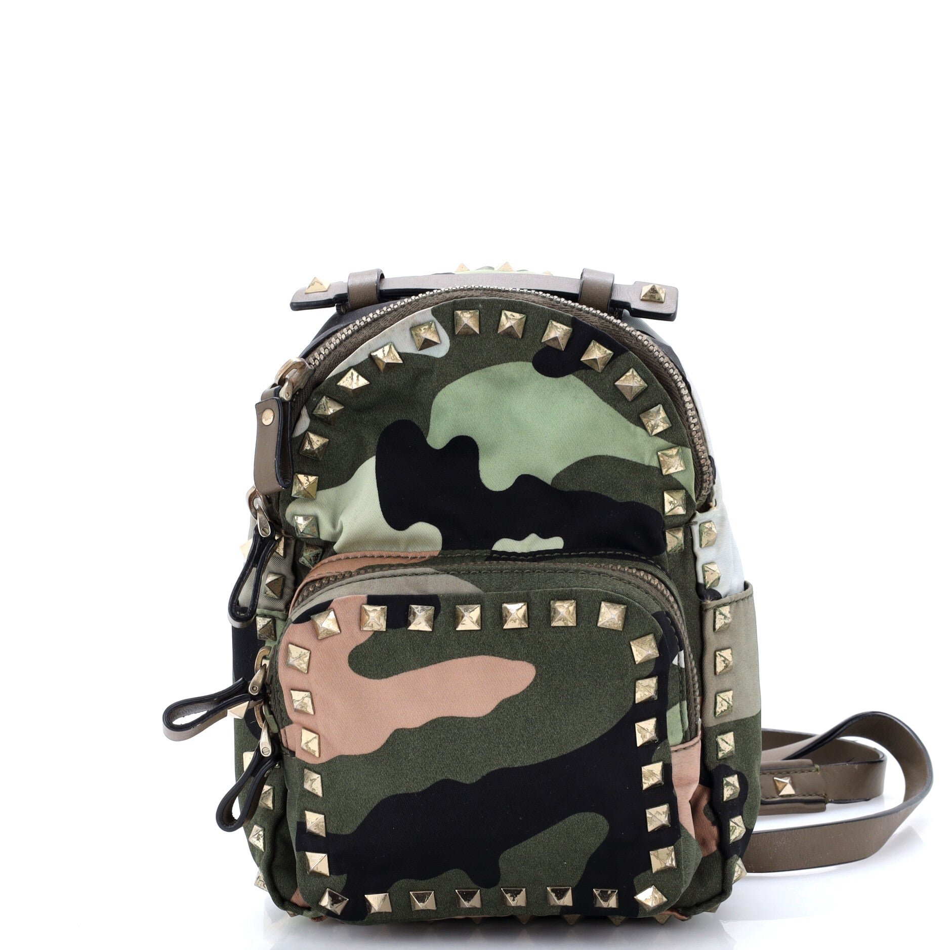 Rockstud Backpack Camo Leather and Canvas Mini
