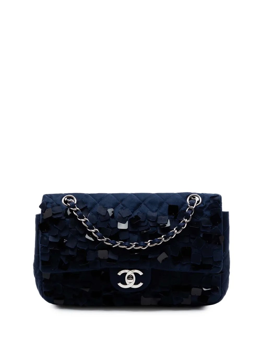 2008-2009 Medium Classic Satin Paillette Embellished Double Flap shoulder bag