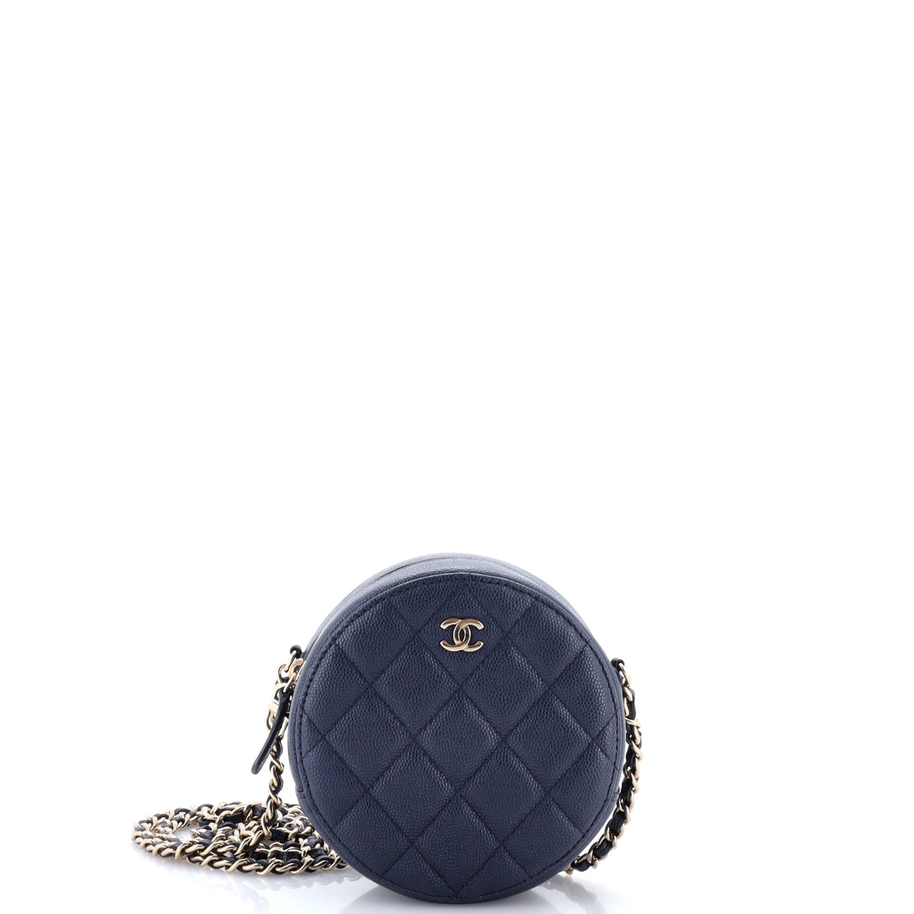 Round Clutch with Chain Quilted Caviar Mini