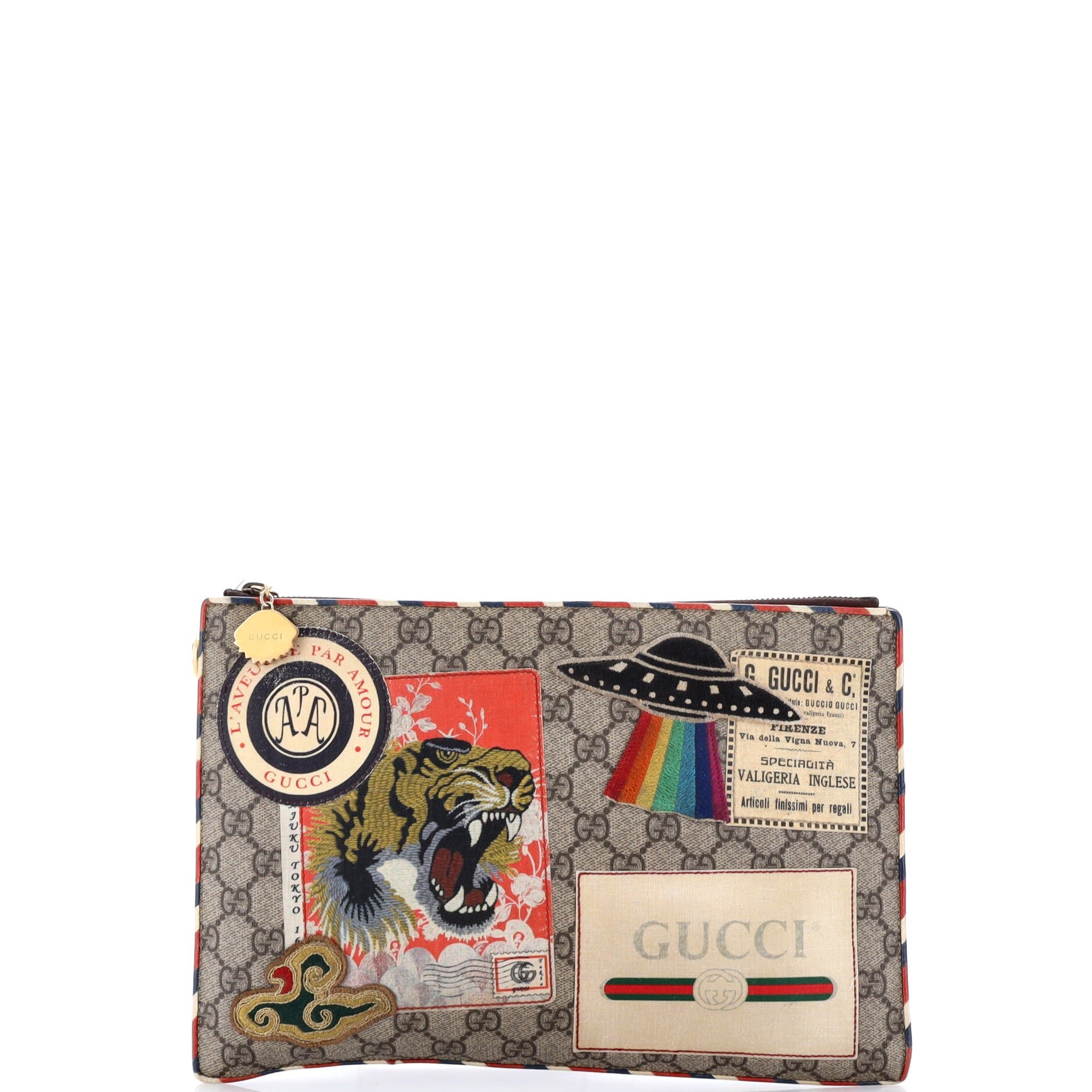 Courrier Pouch GG Coated Canvas with Applique