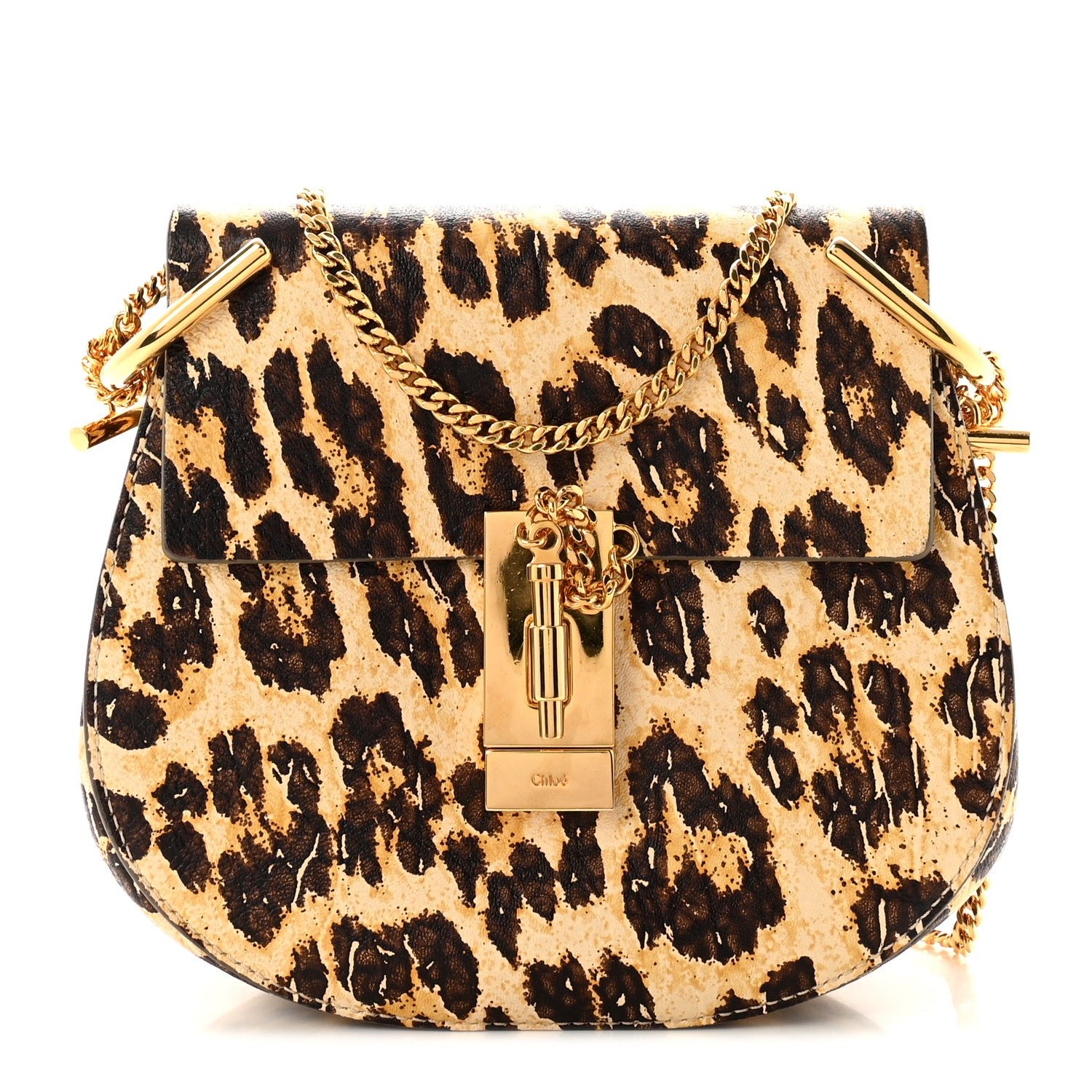 Chloe Calfskin Leopard Print Mini Drew Shoulder Bag