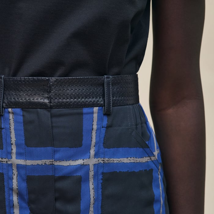 Bleu Noir "Carreaux a Main Levee" Mixed Leather Shorts