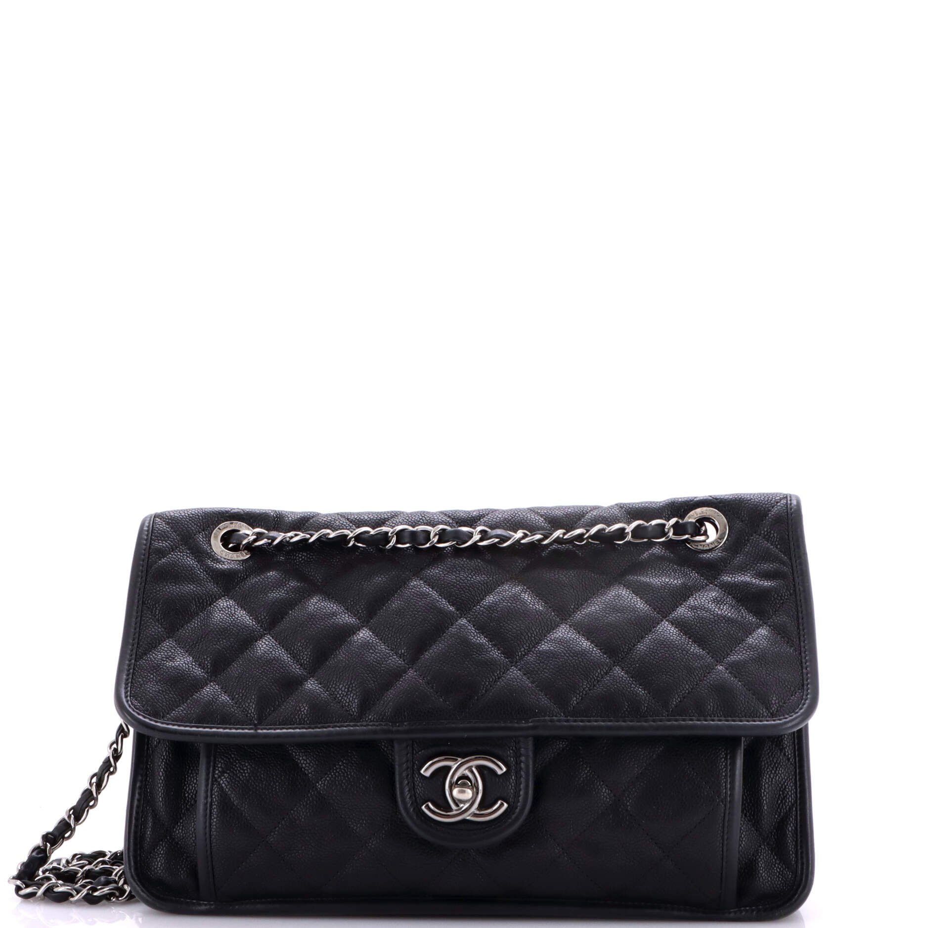 French Riviera Flap Bag Quilted Caviar Large