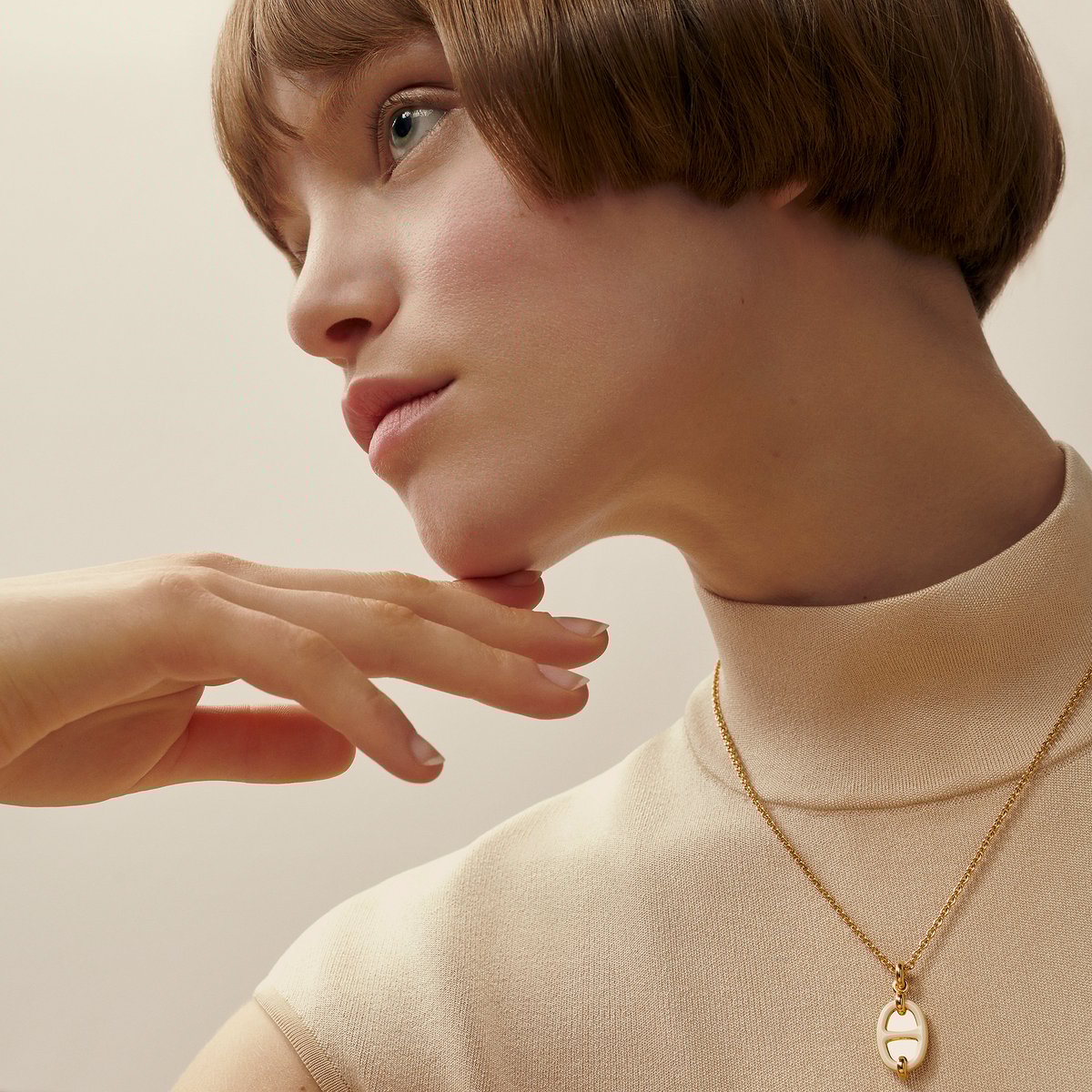 Crème Mini Maillon Pendant, Small Model