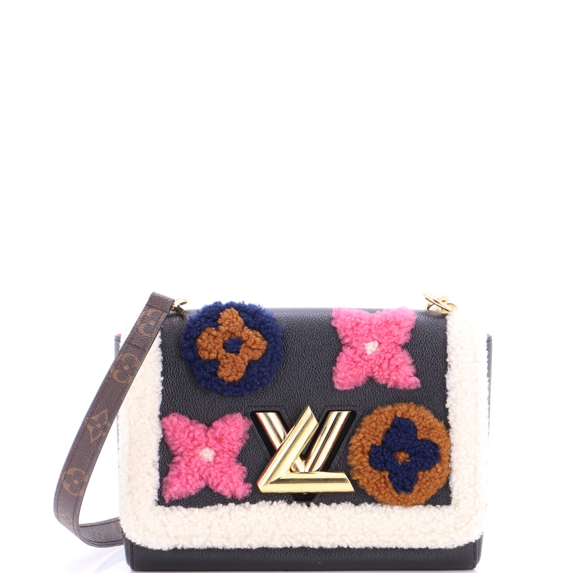 Louis Vuitton Twist Handbag Leather and Monogram Teddy Shearling MM