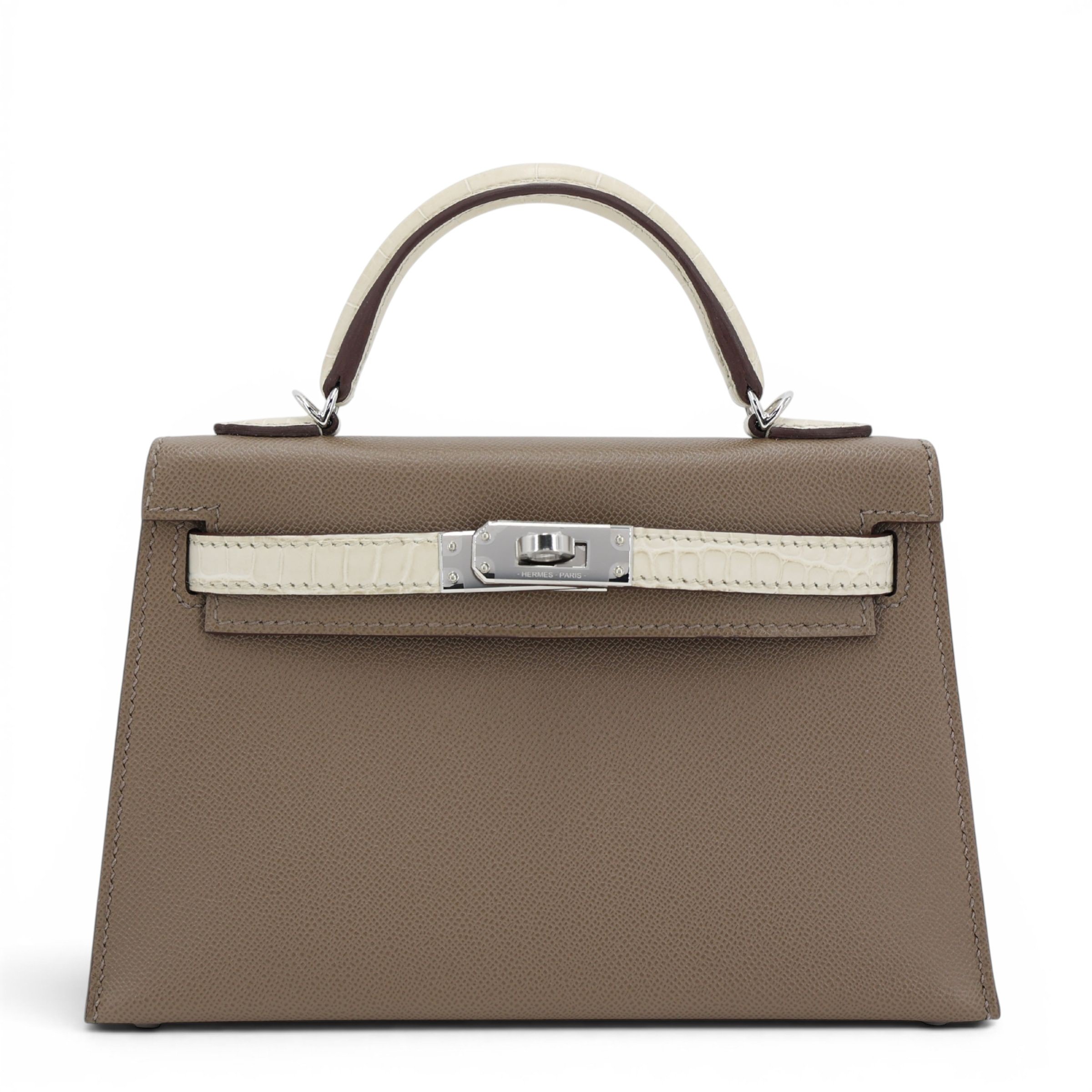 Unused ( Rank NS ) HERMÈS Mini Kelly II Touch Beton (8L) Etoupe (18) Madame Matte Alligator Palladium hardware W (2024)