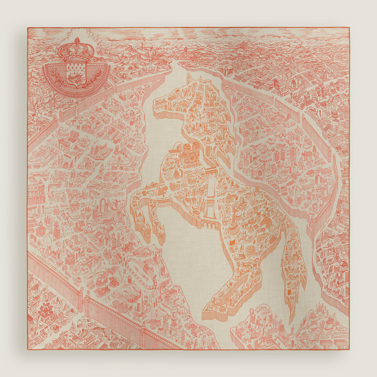 Hermès La Nouvelle Cite Cavaliere shawl 140 Naturel/Orange/Rouge