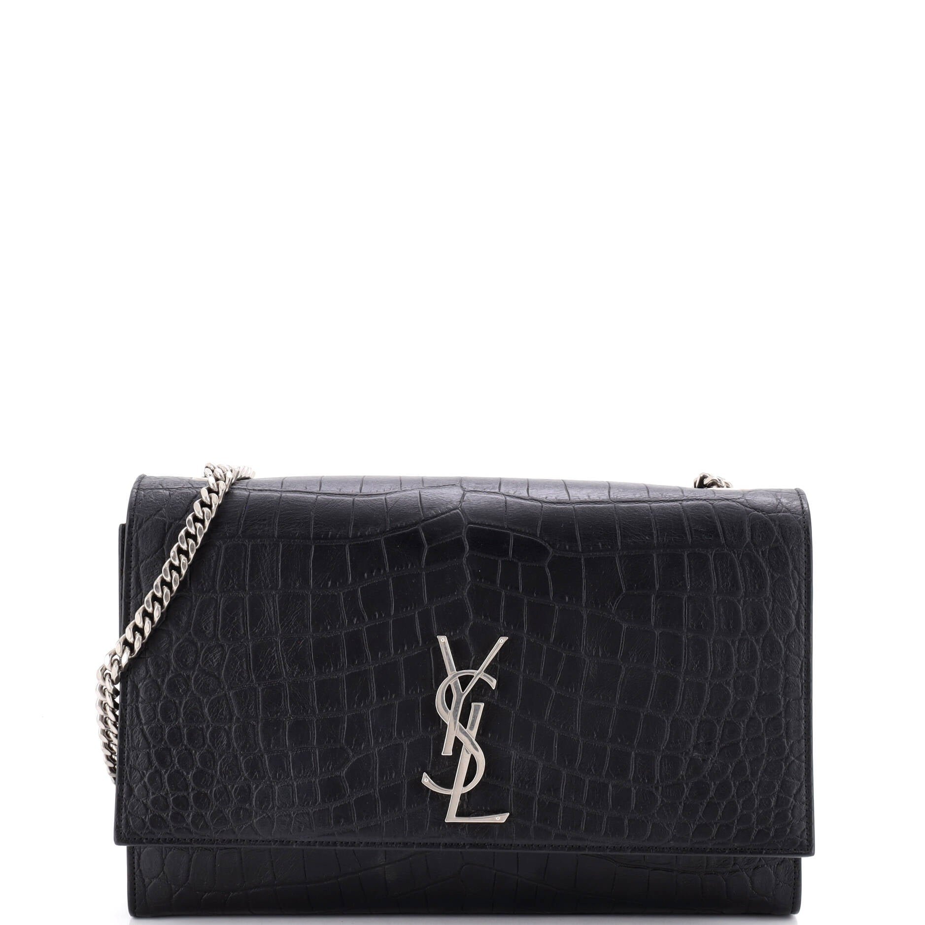Classic Monogram Crossbody Bag Crocodile Embossed Leather Large