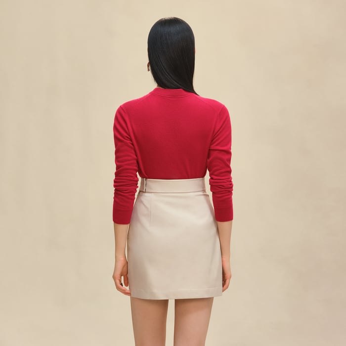 Beige Avoine Double Cotton Twill Skirt